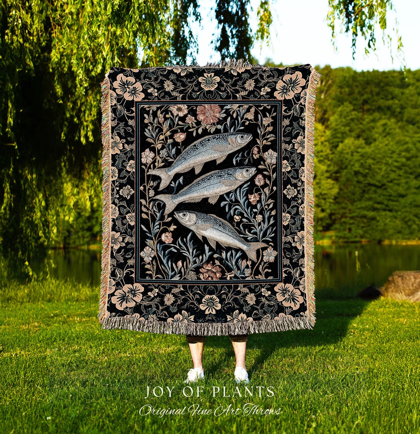 Beachy Costal Fish Tapestry Woven | Sea Life Marine Blanket Sardine Throw Ocean Inspired Tapestry Sea Lover Wall Decor Maritime Aesthetic |