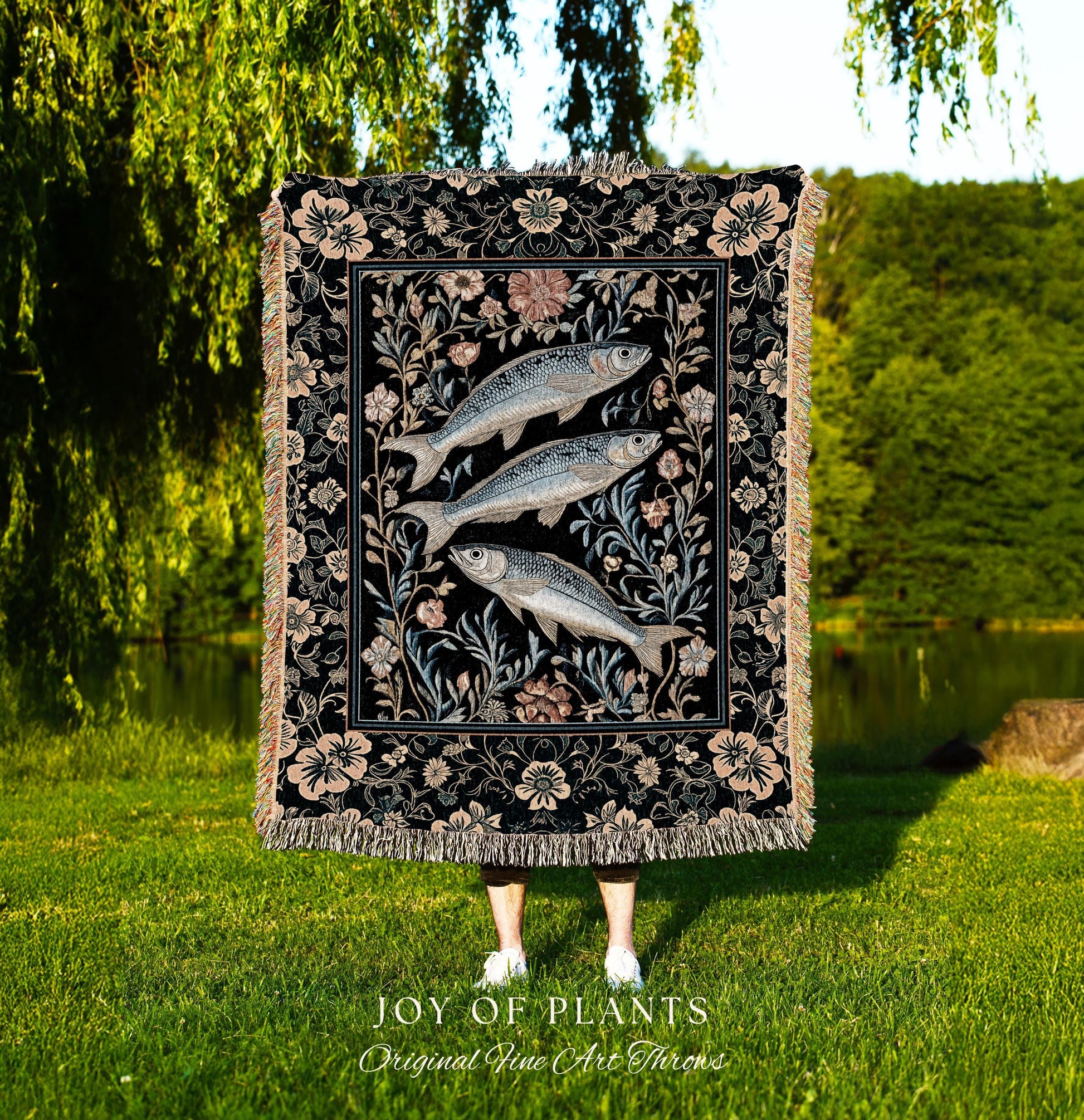 Beachy Costal Fish Tapestry Woven | Sea Life Marine Blanket Sardine Throw Ocean Inspired Tapestry Sea Lover Wall Decor Maritime Aesthetic |