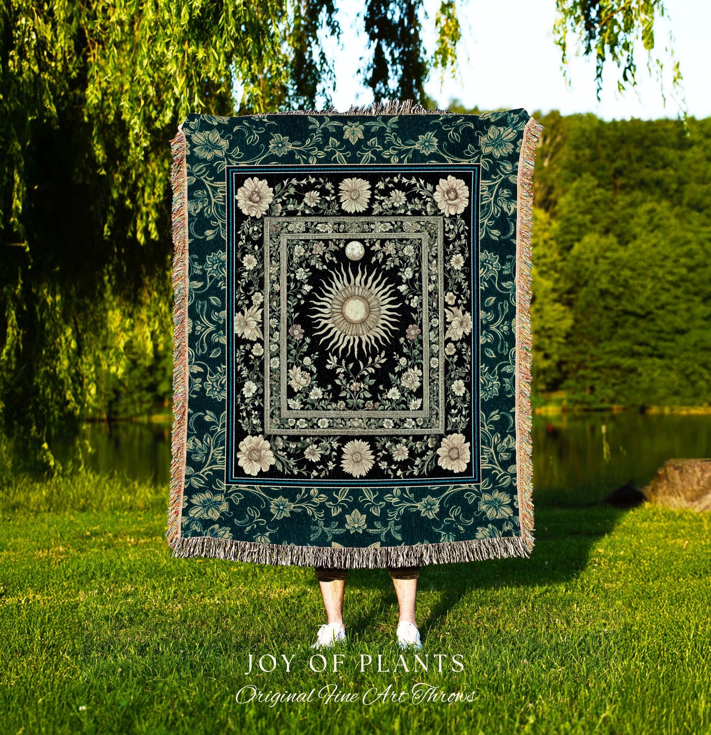 Witchy Celestial Sun Tapestry Woven | Magical Mystical Cozy Throw Blanket Astrology Tapestry Spiritual Golden Sun Dark Academia Maximalist |