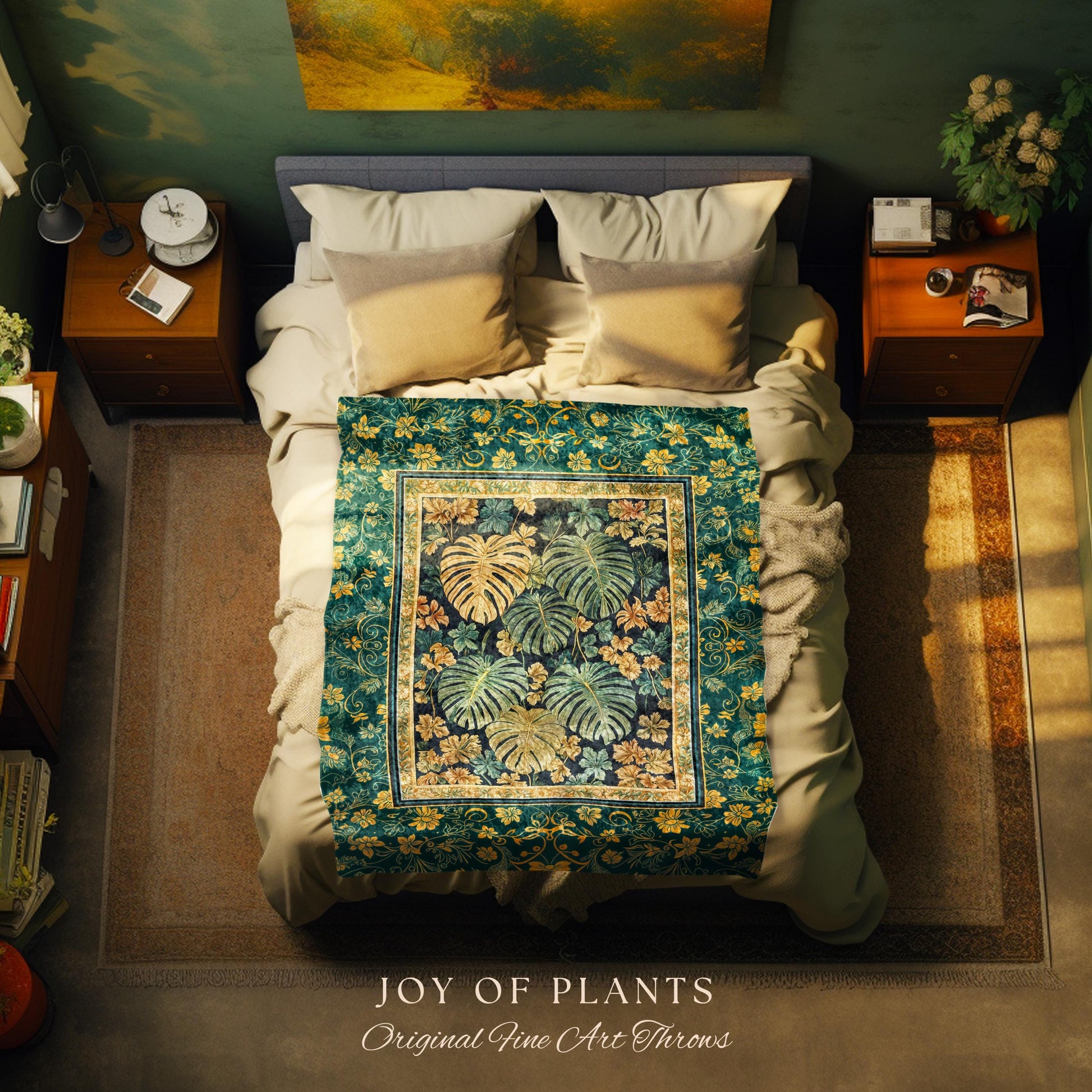 Enchanted Grove Woven Fringe Tapestry | Forestcore Home Decor Cottagecore Maximalist Blanket Whimsical Monstera Vibes Trendy Bedroom Artwork