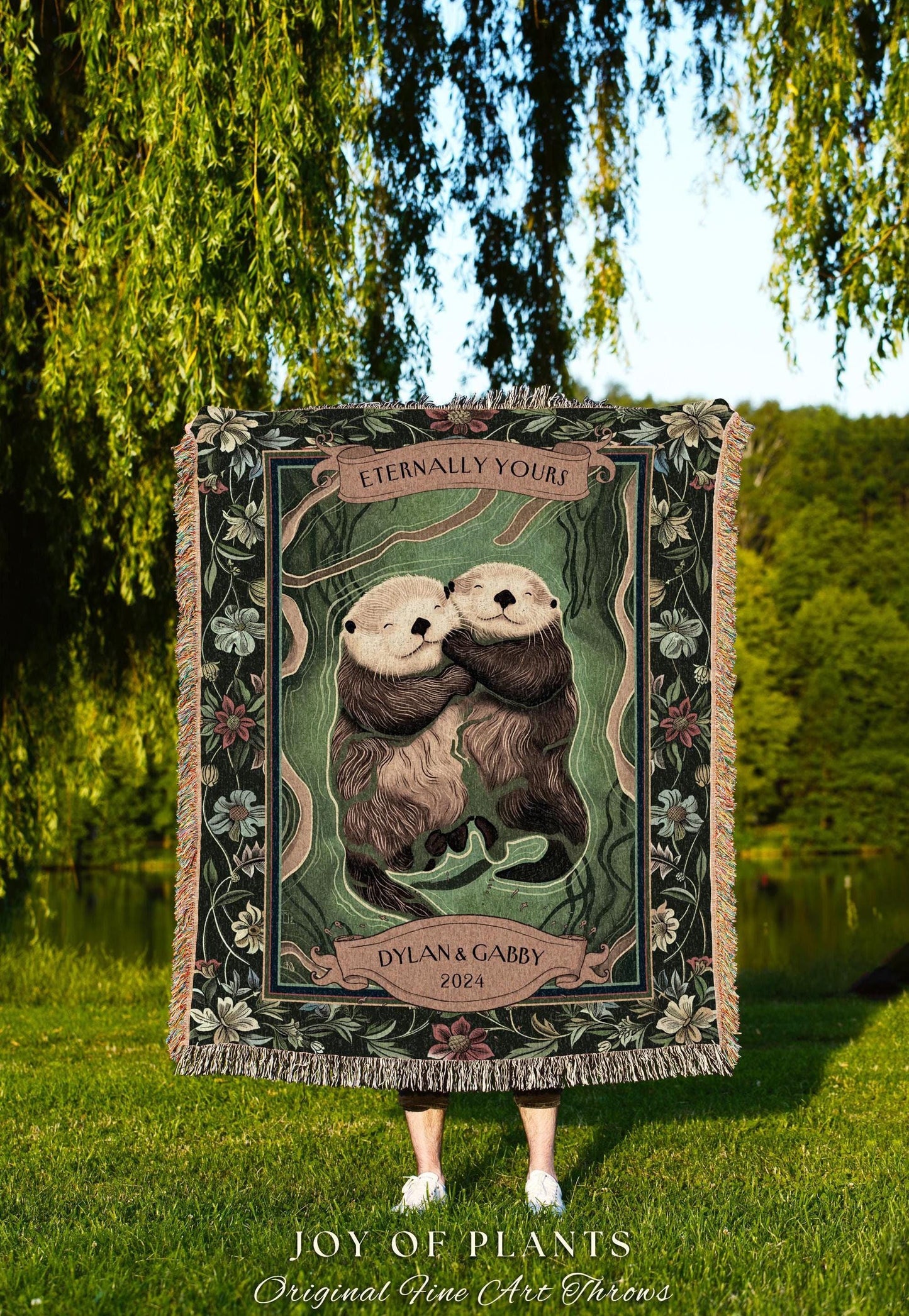 River Otters Personalized Couple Gift Cute | Boho Whimsical Wedding Anniversary Throw Blanket Personalized Saying Significant Otters Custom