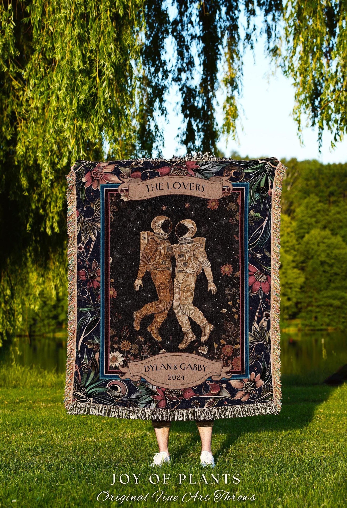 Astronomy Couple Romantic Woven Blanket | Celestial Couple Design His and Hers Wedding Anniversary Gift Cosmic Love To The Moon & Back Gift