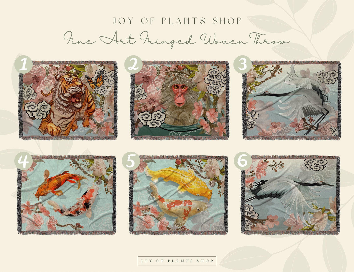 Japanese Crane Blanket Woven Throw | Vintage Japanese Art Tapestry | Japanese Crane Art Blanket | Art Print Woven Blanket Japanese Decor |