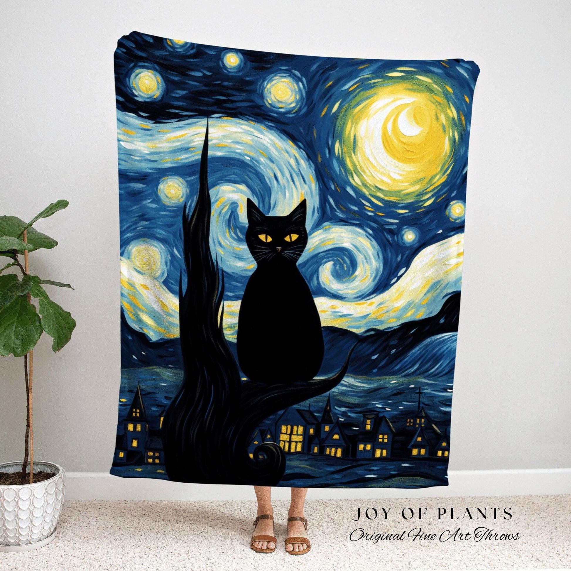 Starry Night Tapestry Art Famous Painting Decor Tapestry Black Cat Woven Blanket | At History Gift Cat Vincent Van Gogh Inspired Tapestry