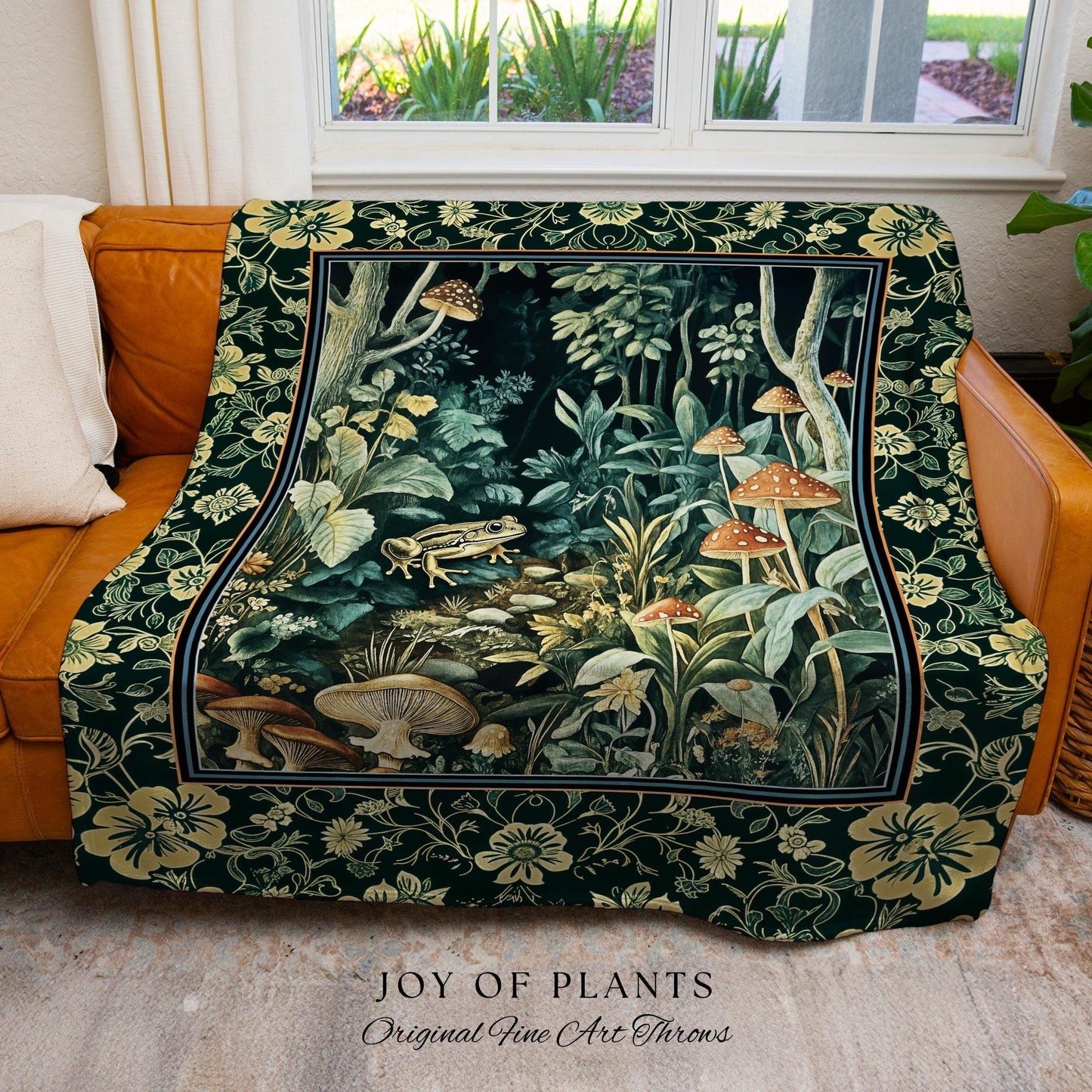 Magical Mushroom Folklore Forest Blanket | Cute Woodland Woven Tapestry for Bedroom Goblincore Forest Woodland Whimsy Toadstool Aesthetic |