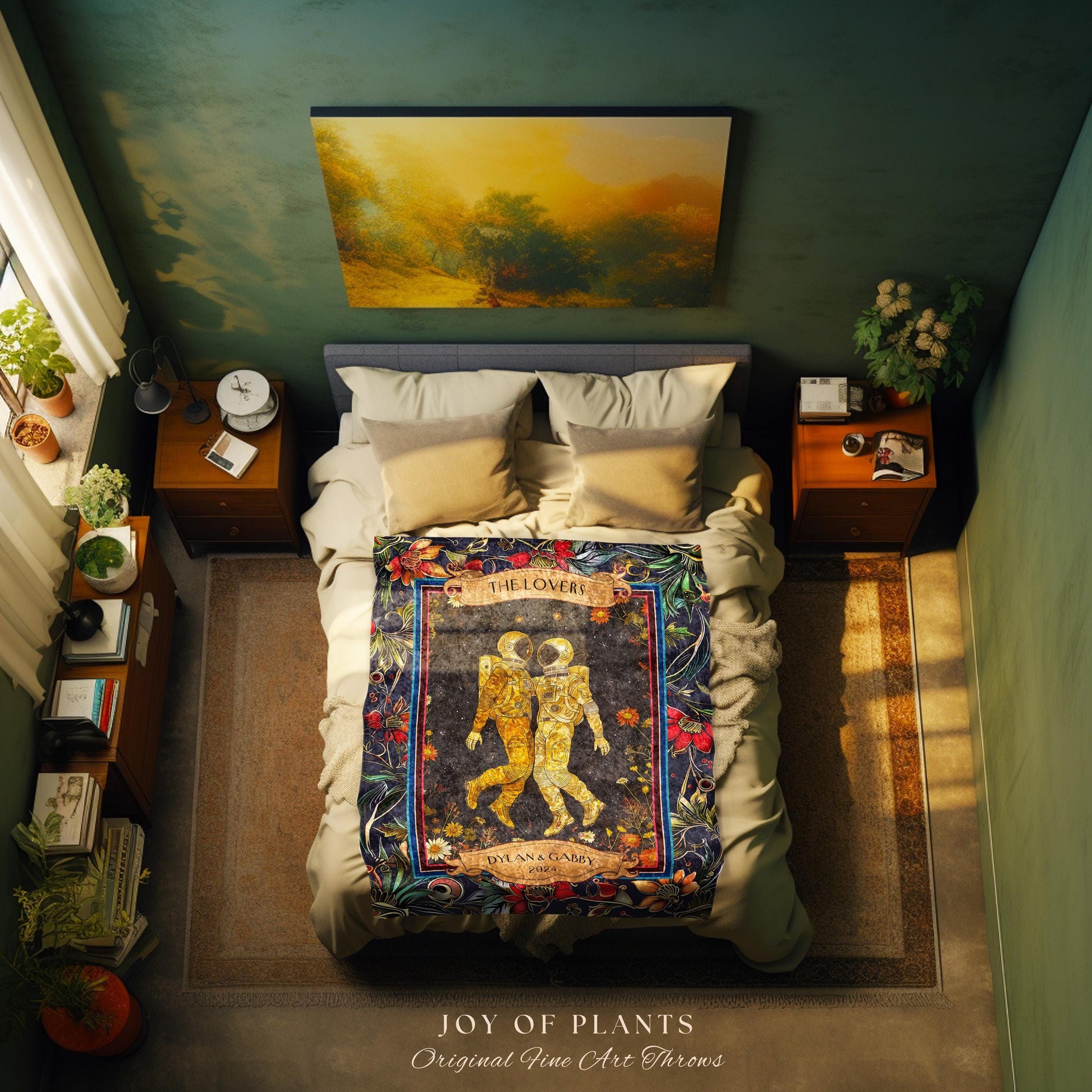 Astronomy Couple Romantic Woven Blanket | Celestial Couple Design His and Hers Wedding Anniversary Gift Cosmic Love To The Moon & Back Gift