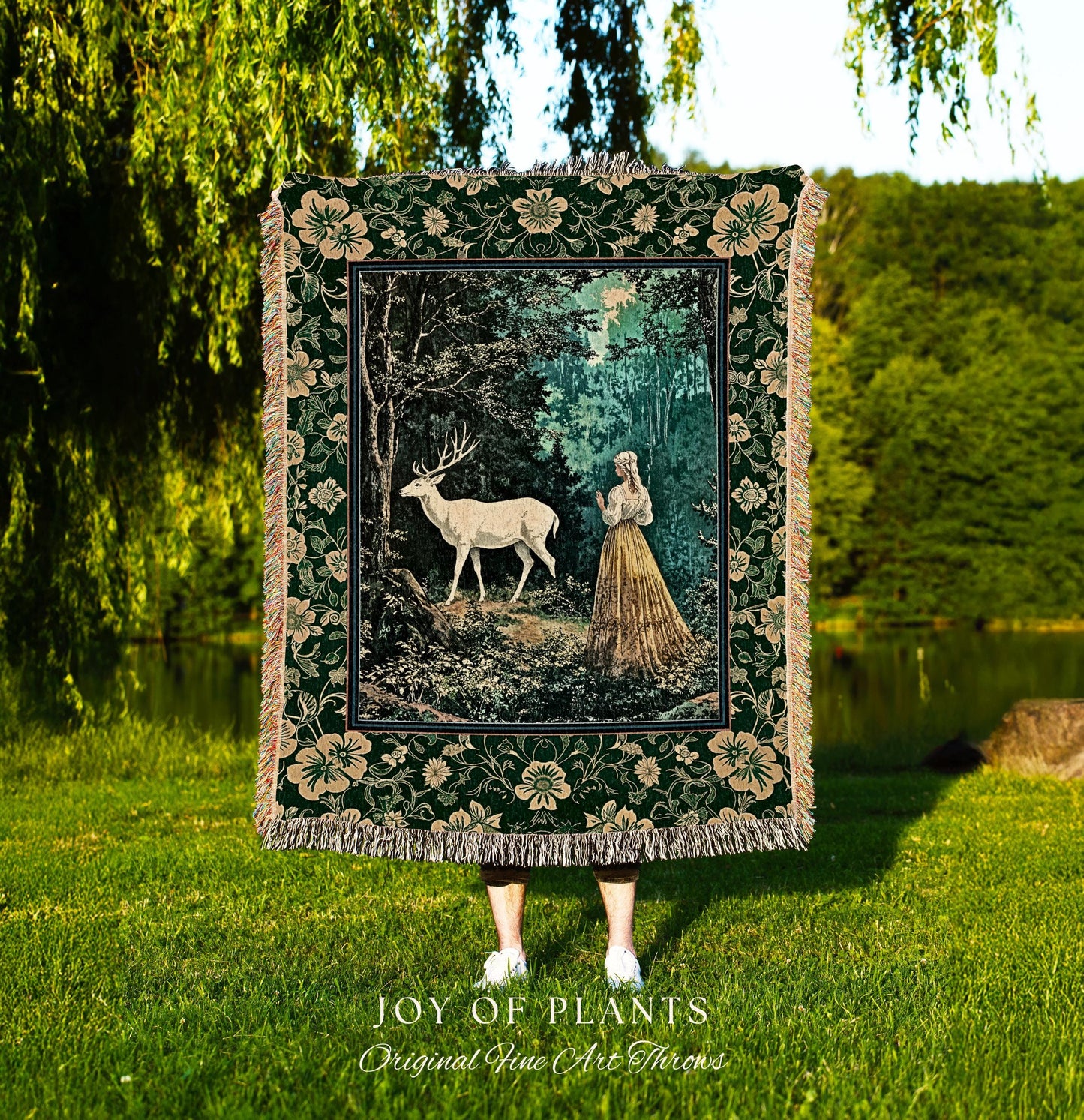 Dreamy Fairytale Forest Woven Wall Art | Folklore Inspired Ethereal Nature Tapestry Woodland Throw Blanket Botanical Elegance Magical Mystic