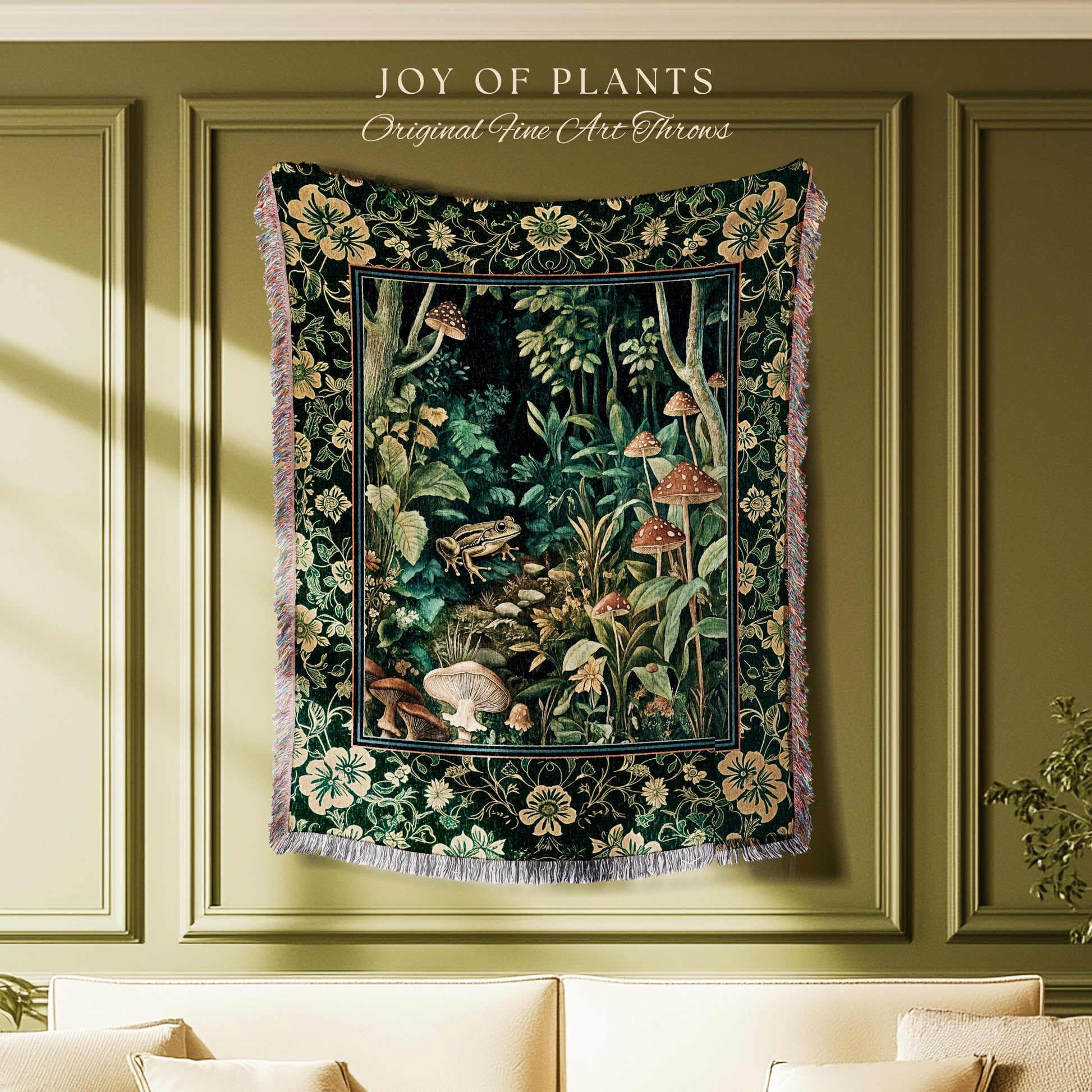 Magical Mushroom Folklore Forest Blanket | Cute Woodland Woven Tapestry for Bedroom Goblincore Forest Woodland Whimsy Toadstool Aesthetic |