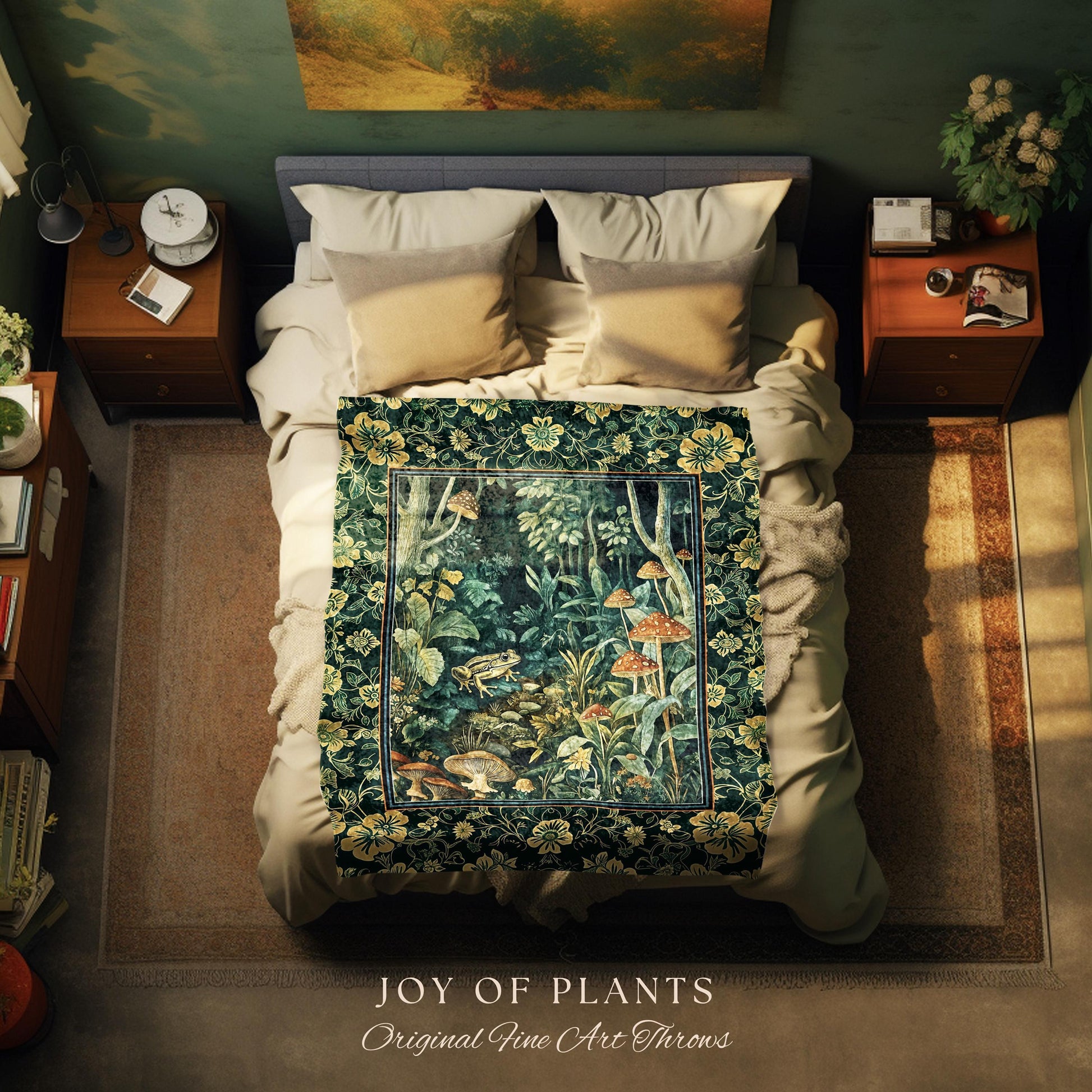 Magical Mushroom Folklore Forest Blanket | Cute Woodland Woven Tapestry for Bedroom Goblincore Forest Woodland Whimsy Toadstool Aesthetic |