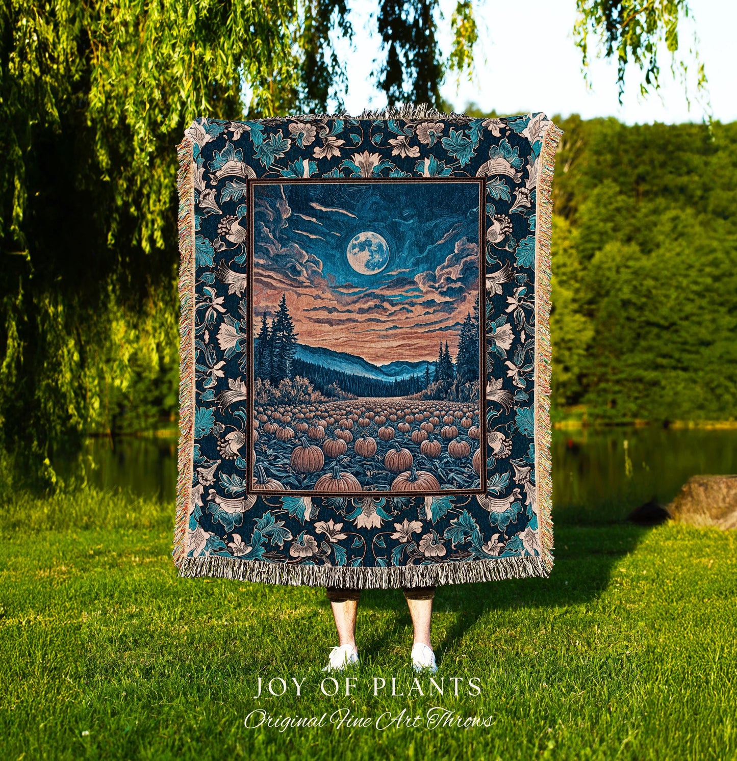 Rustic Autumn Pumpkin Patch Tapestry | Cute Spooky Boho Halloween Decor Whimsigoth Fall Aesthetic Throw Blanket Dark Academia Moody Occult |