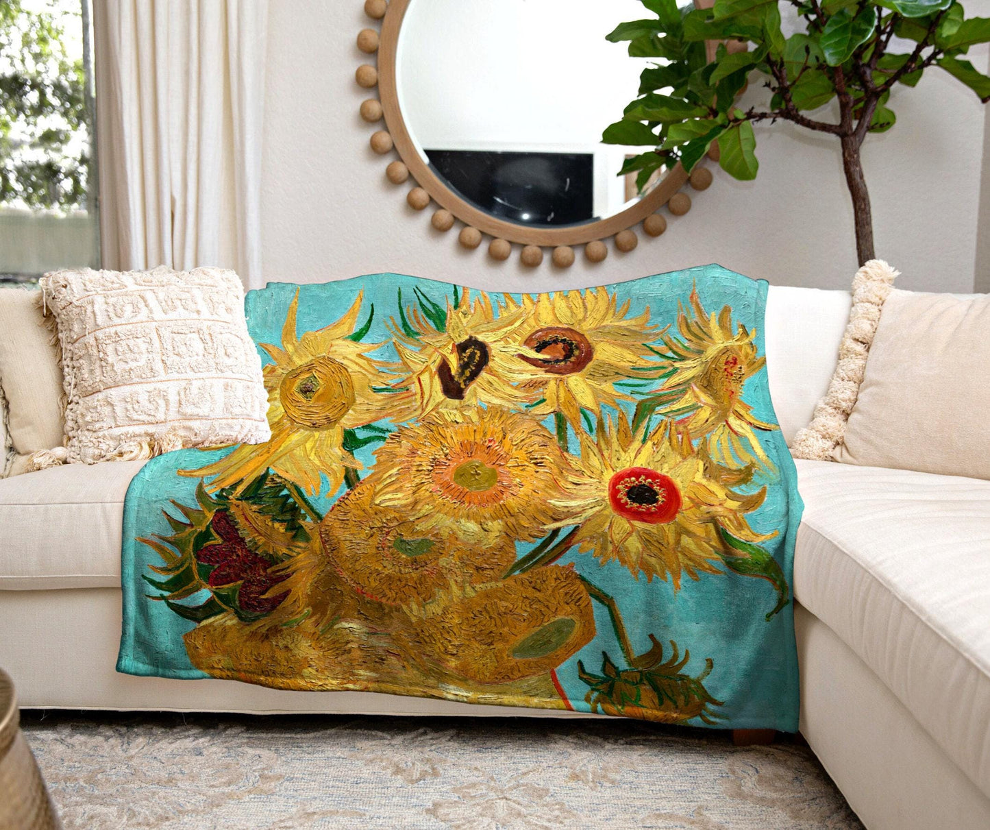 Van Gogh Sunflower Woven Tapestry | Wildflowers Woven Blanket | Custom Painting Blanket | Dark Academia Decor | Fine Art Woven Blanket Gift