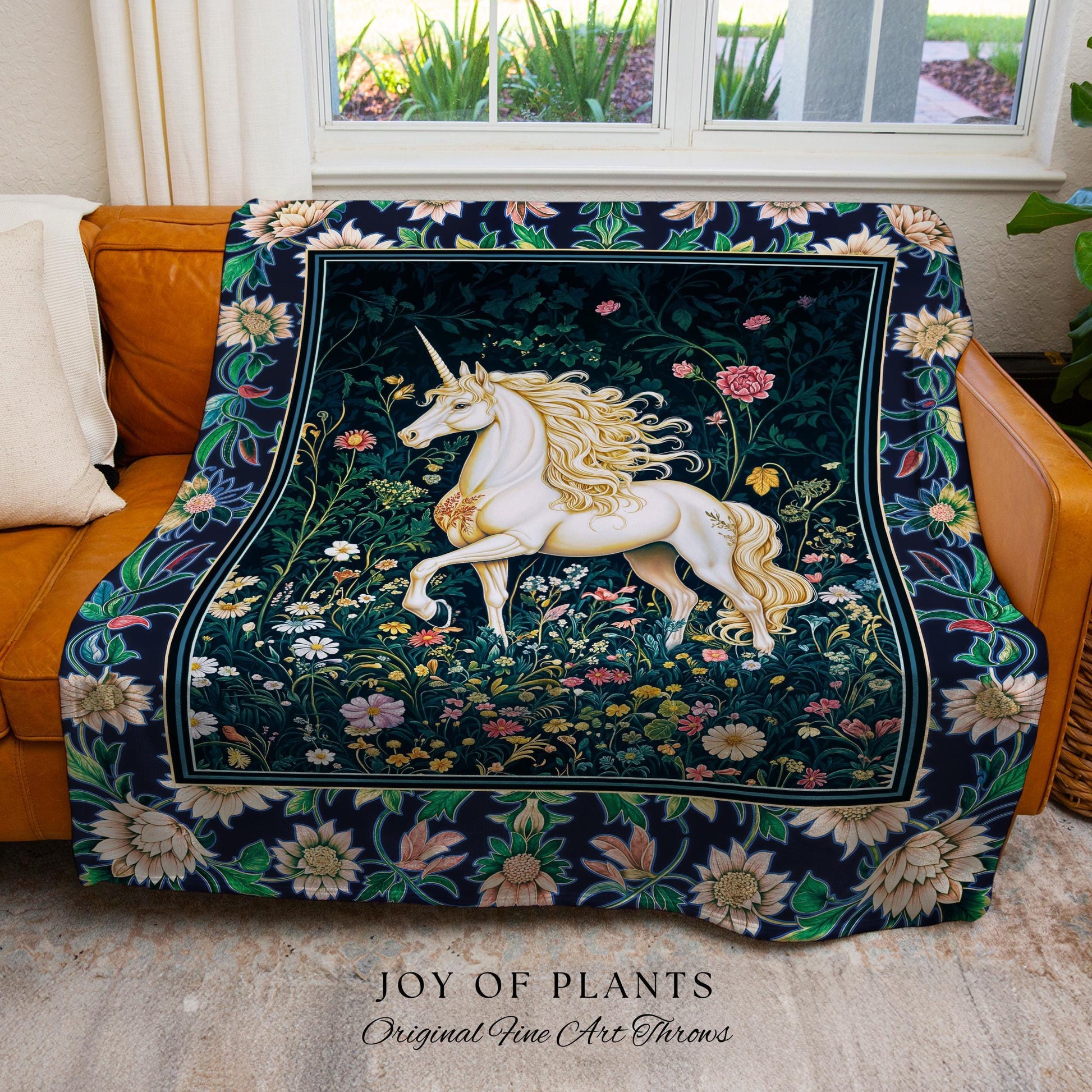 Storybook Elegance Magical Throw Blanket | Unicorn Coverlet Dark Fairytale Gothic Maximalist Colorful Whimsical Victorian Fairycore Tapestry