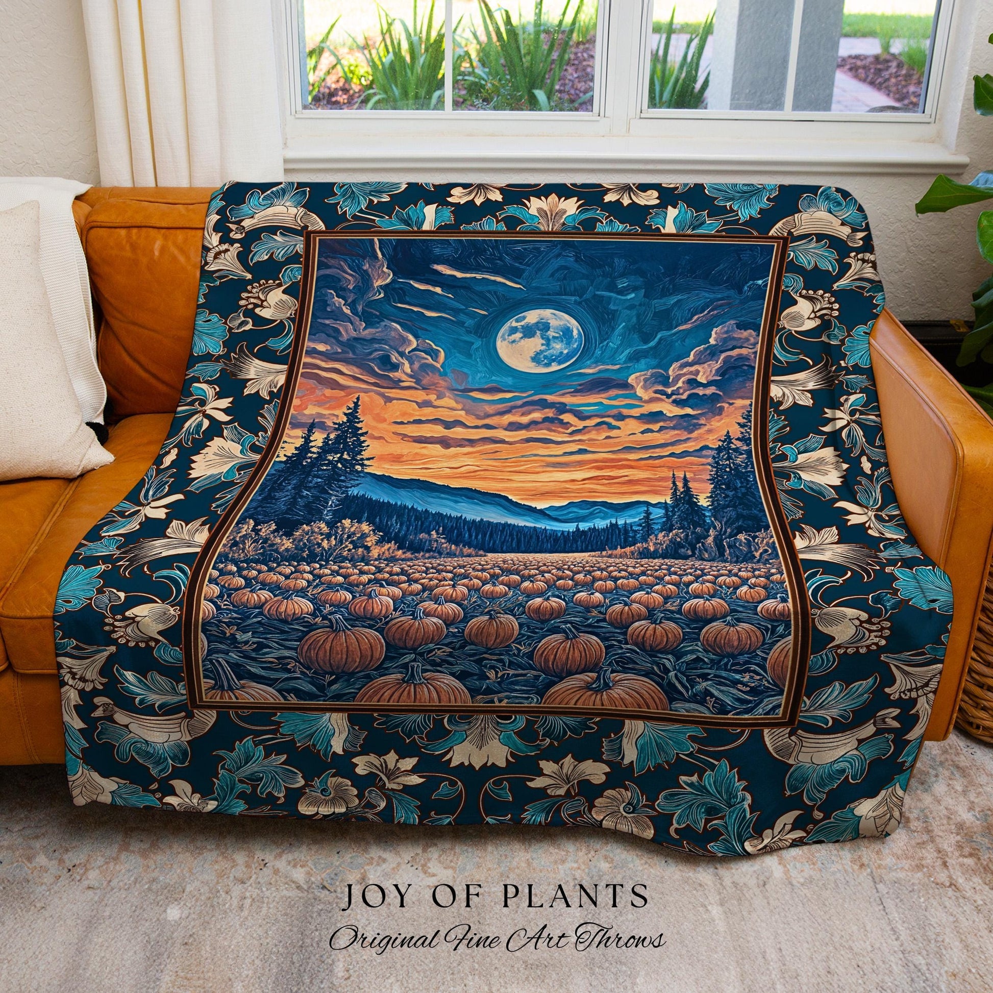 Rustic Autumn Pumpkin Patch Tapestry | Cute Spooky Boho Halloween Decor Whimsigoth Fall Aesthetic Throw Blanket Dark Academia Moody Occult |