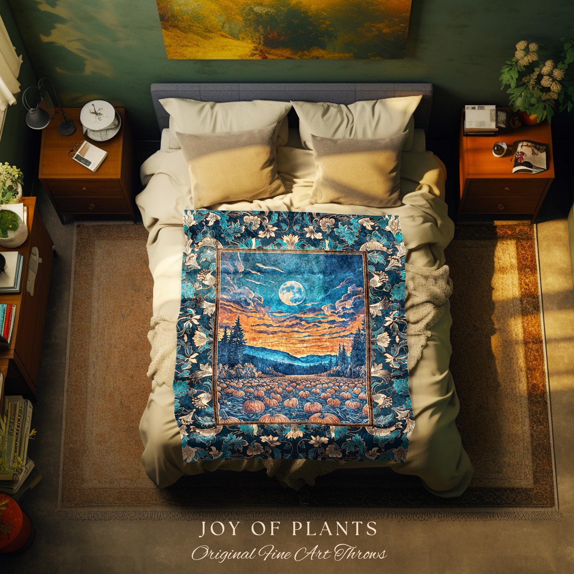 Rustic Autumn Pumpkin Patch Tapestry | Cute Spooky Boho Halloween Decor Whimsigoth Fall Aesthetic Throw Blanket Dark Academia Moody Occult |