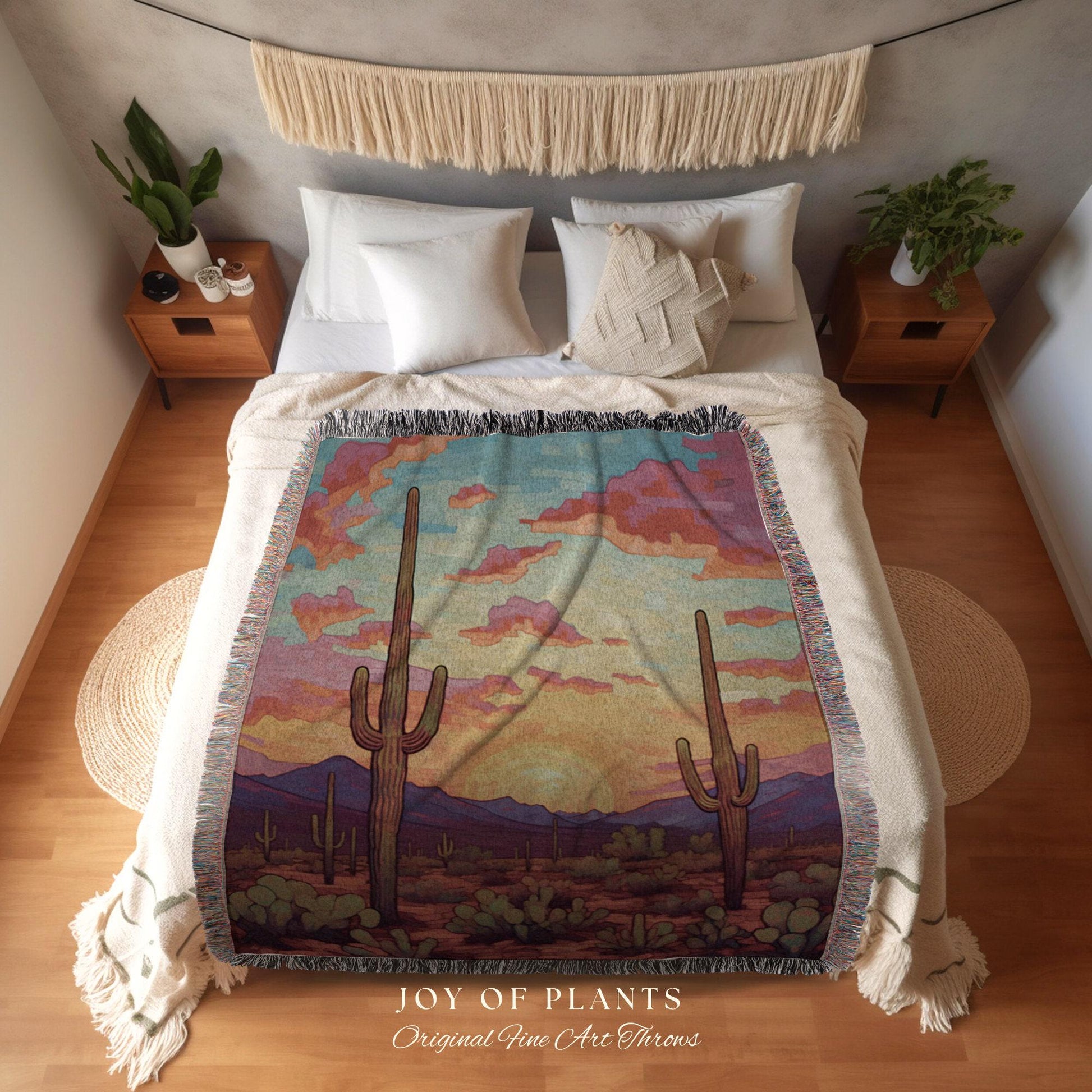 Southwestern Sunrise Tapestry | Whimsical Home Decor Housewarming Gift Blanket Cactus Aesthetic Blanket Woven Tapestry Southwest Landscape |
