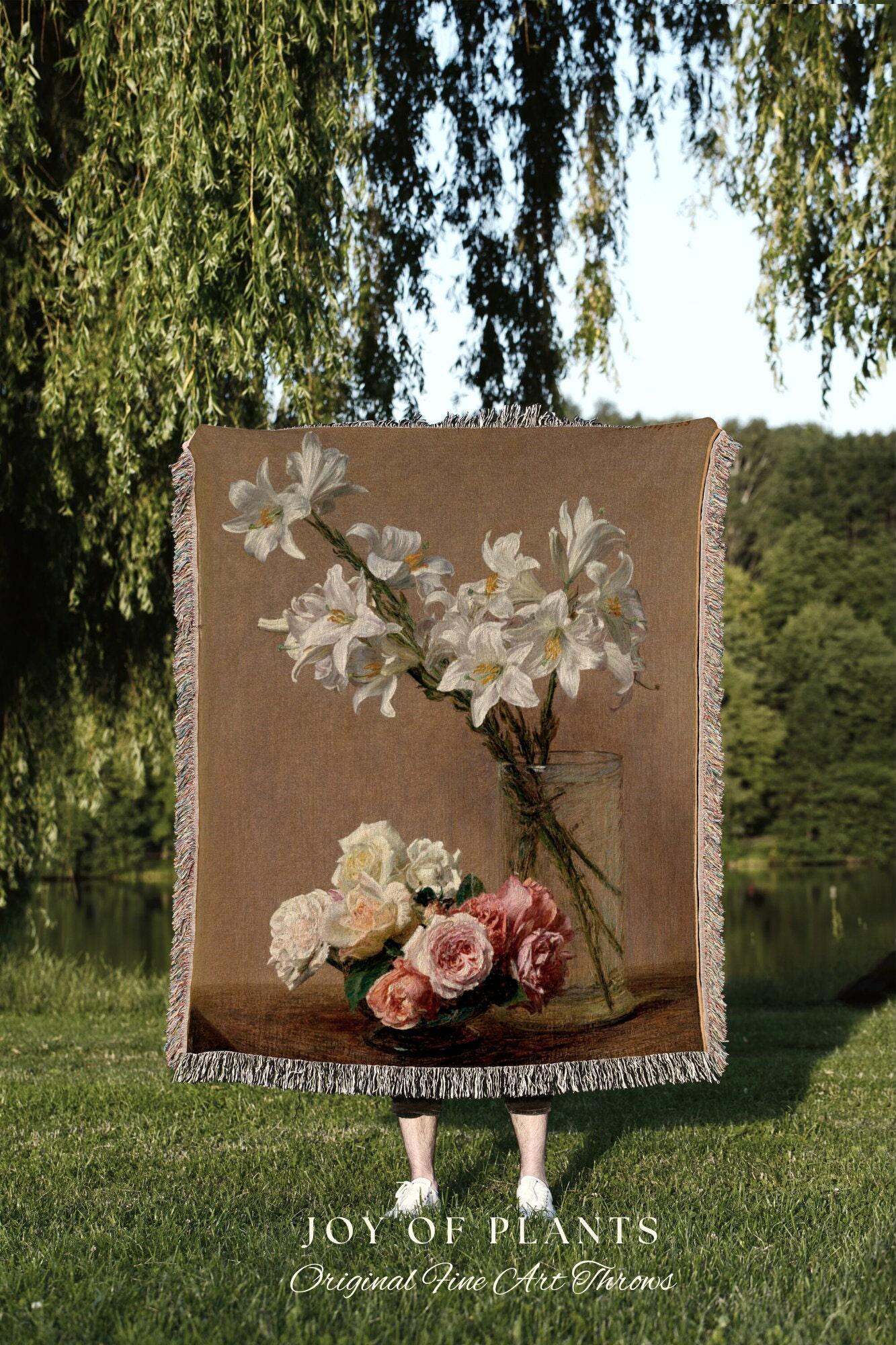 Victorian Gothic Floral Woven Blanket | Cottagecore Decor Woven Throw Blanket | Victorian Gothic Decor Woven Tapestry Vintage Throw Blanket
