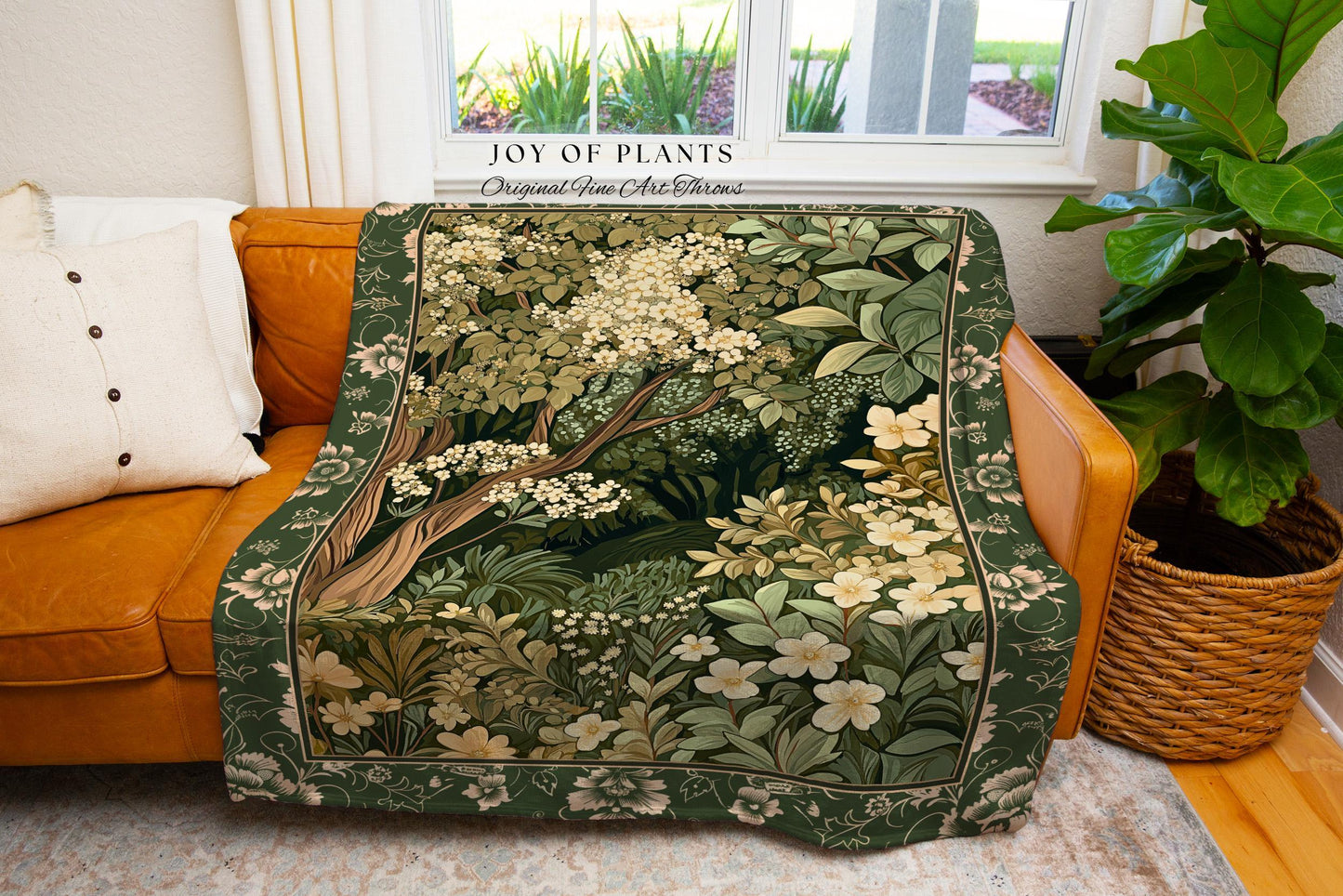 Soft Aesthetics Folklore Forest Tapestry Throw Fairy Inspired Bedroom | Cozy Cottagecore Ethereal Nature Aesthetic Sage Green Indie Blanket