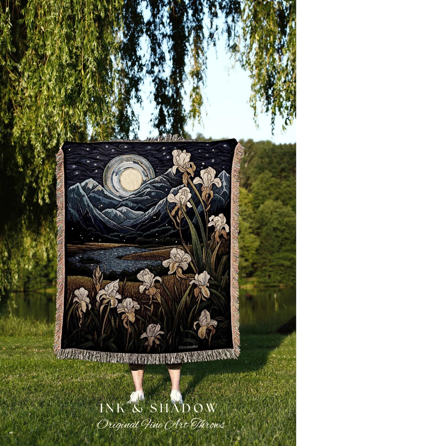 Iris Birth Flower February Birthday Custom Gift | Woven Blanket Personalized Birth Month Flower Tapestry | February Iris Flower Landscape |