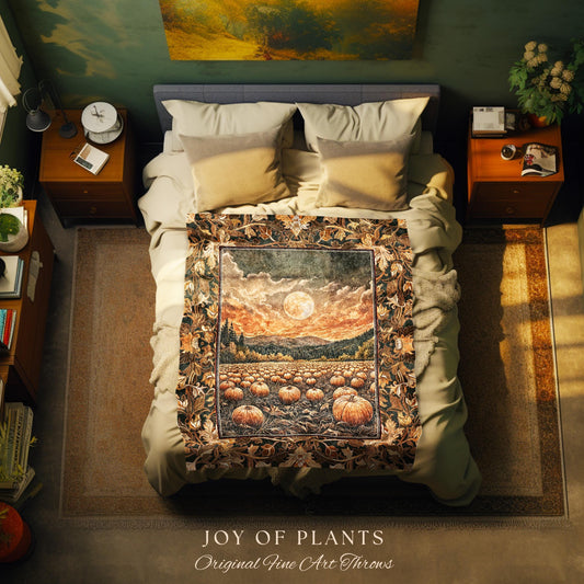 Full Moon Cozy Whimsical Throw Blanket | Earthy Autumn Decor Dark Academia Vibe Gothiccore Aesthetic Fall Accent Tapestry Rustic Halloween |