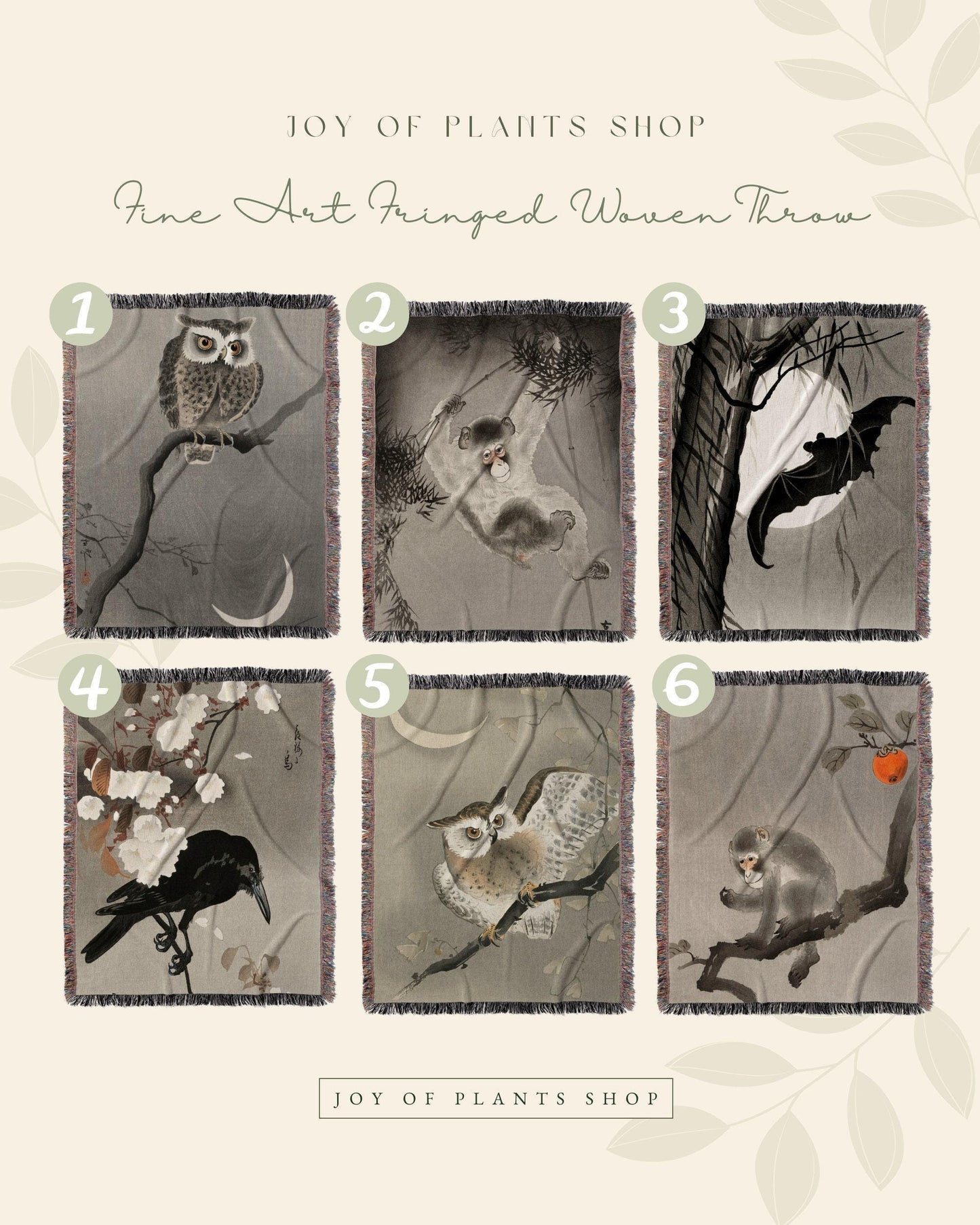 Woven Monkey Blanket | Japanese Art | Black Crow Core | Watercolor Art Vintage Throw Blanket | Dark Academia Tapestry | Gothic Throw Blanket