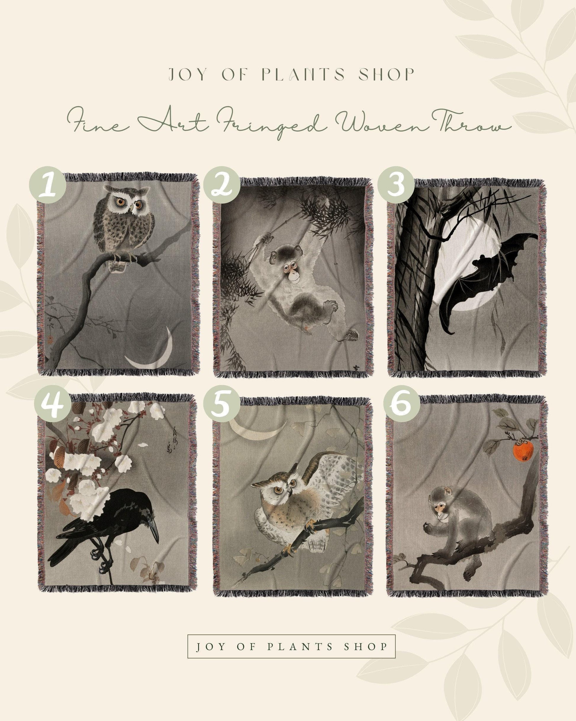 Woven Monkey Blanket | Japanese Art | Black Crow Core | Watercolor Art Vintage Throw Blanket | Dark Academia Tapestry | Gothic Throw Blanket