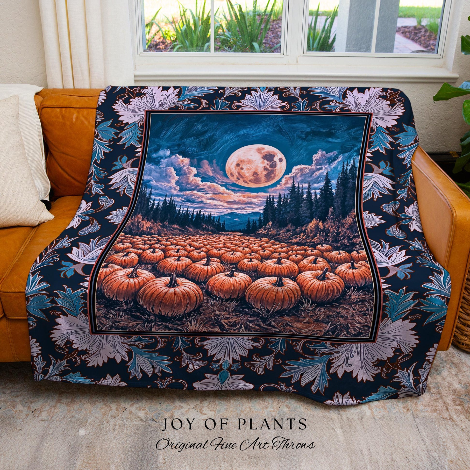 Soft Autumn Aesthetic Pumpkin Tapestry | Pastel Rustic Fall Woven Blanket Decor Whimsigoth Full Moon Spooky Season Halloween Throw Accent |