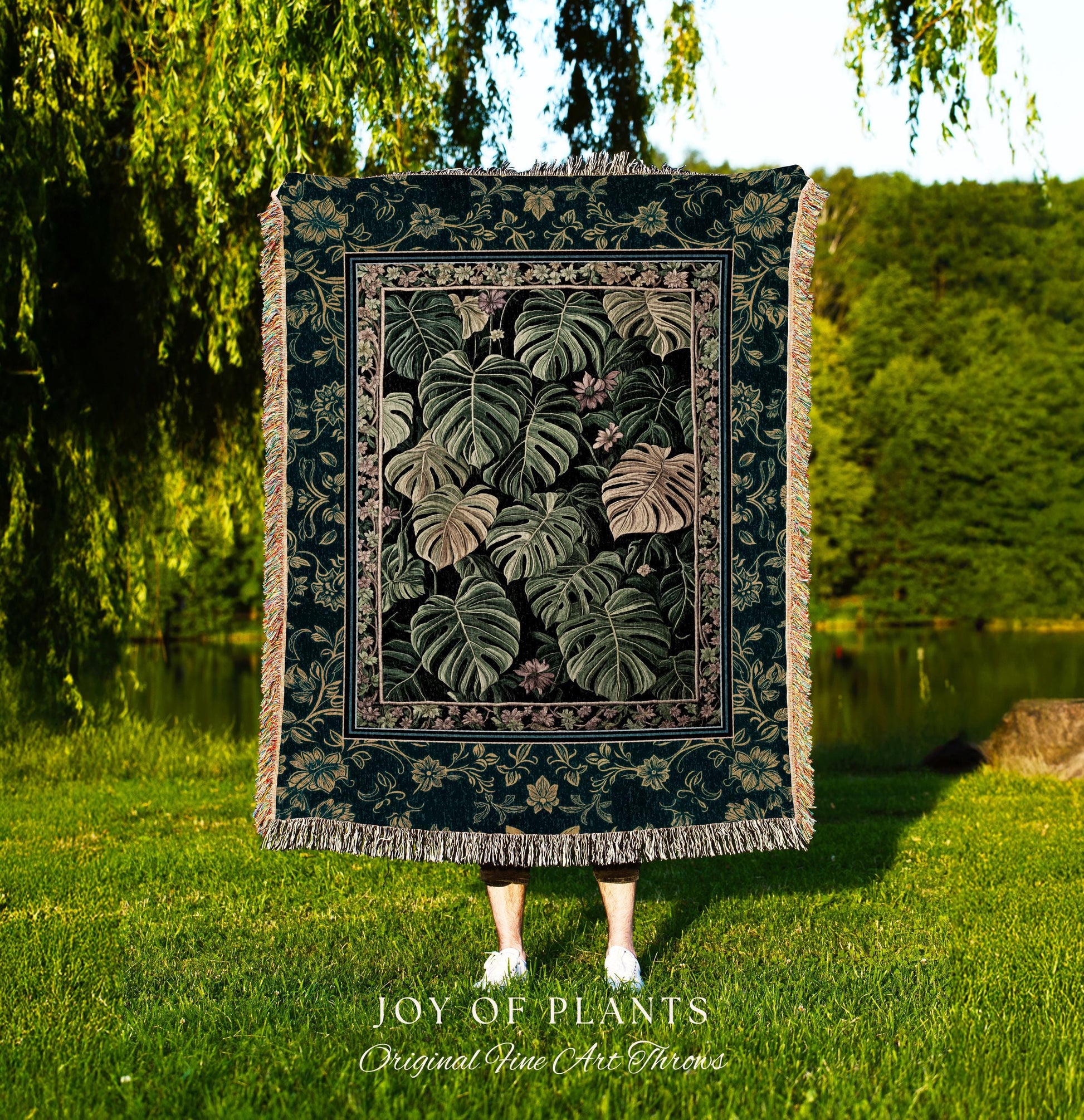 Monstera Tapestry Blanket Unique | Herbology Blanket Dark Cottagecore Tropical Aesthetic Dark Floral Houseplant Botanical Woven Wall Art |