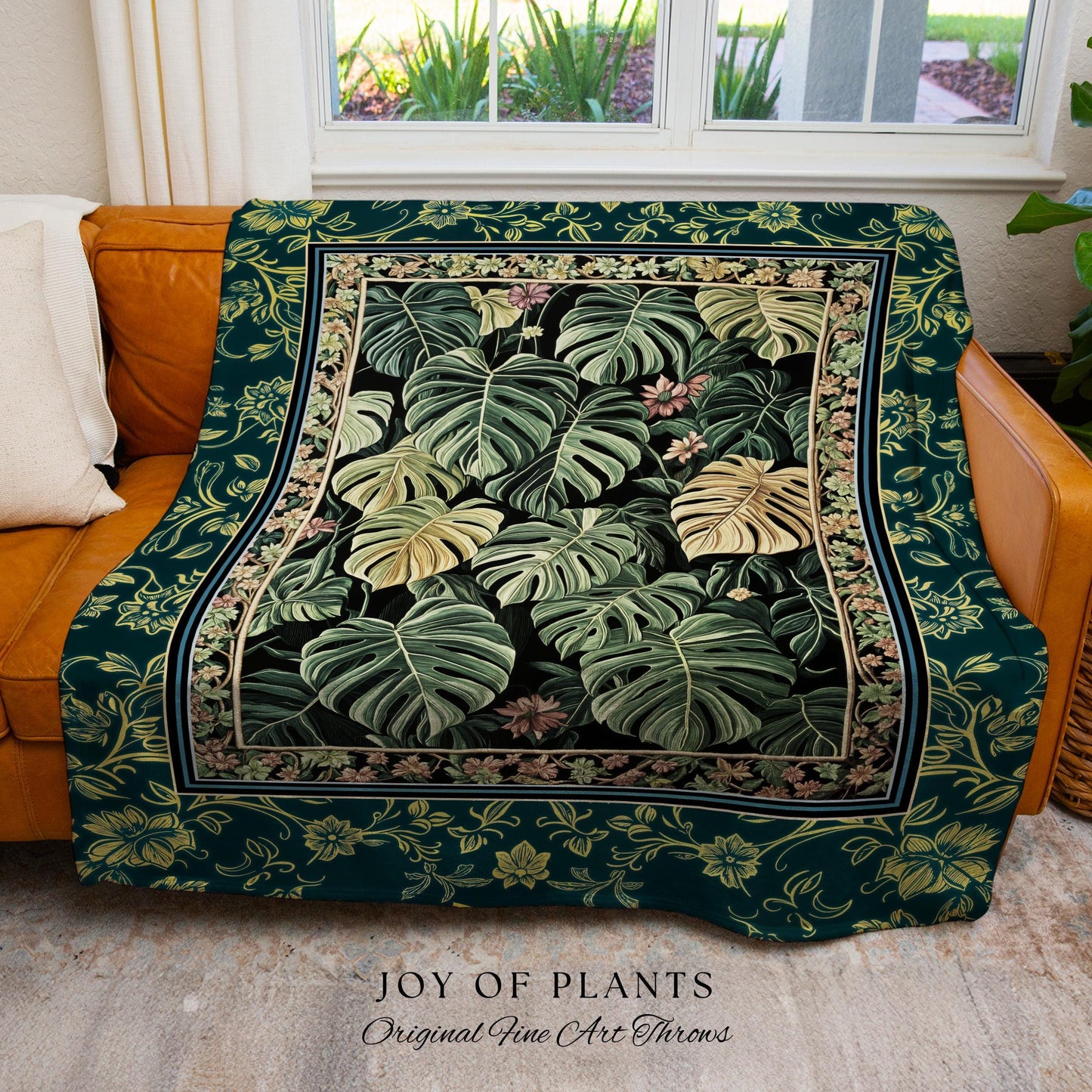 Monstera Tapestry Blanket Unique | Herbology Blanket Dark Cottagecore Tropical Aesthetic Dark Floral Houseplant Botanical Woven Wall Art |