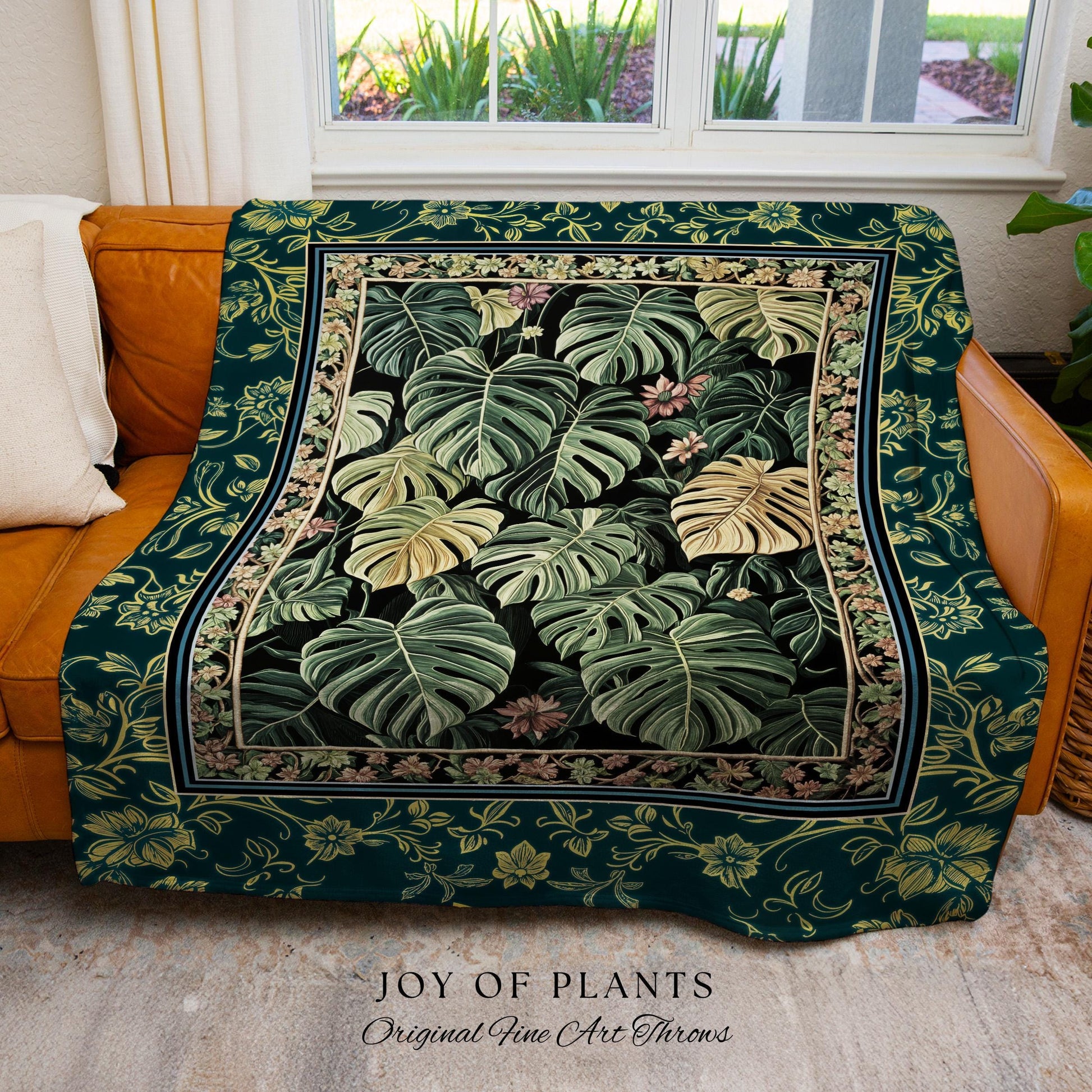 Monstera Tapestry Blanket Unique | Herbology Blanket Dark Cottagecore Tropical Aesthetic Dark Floral Houseplant Botanical Woven Wall Art |