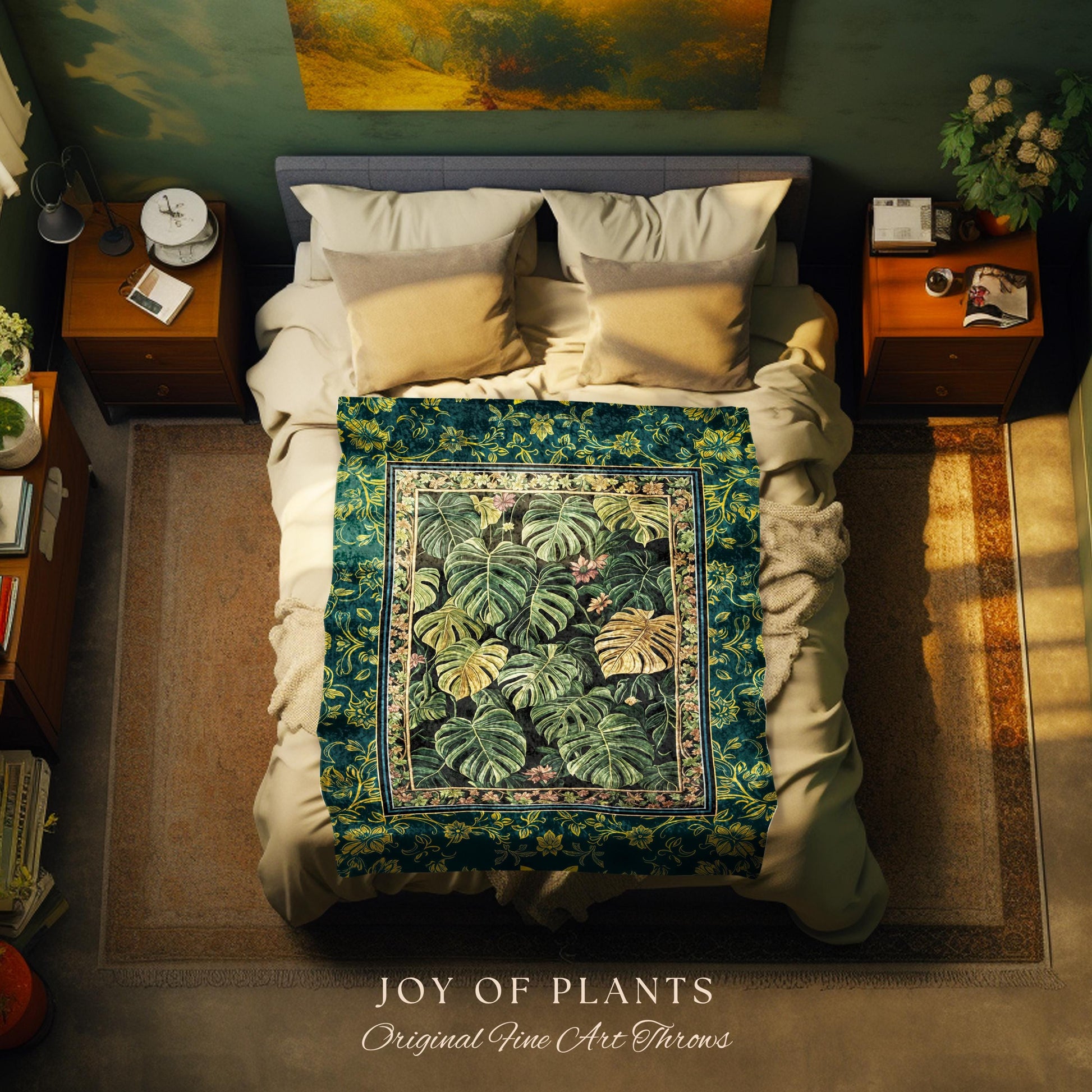 Monstera Tapestry Blanket Unique | Herbology Blanket Dark Cottagecore Tropical Aesthetic Dark Floral Houseplant Botanical Woven Wall Art |