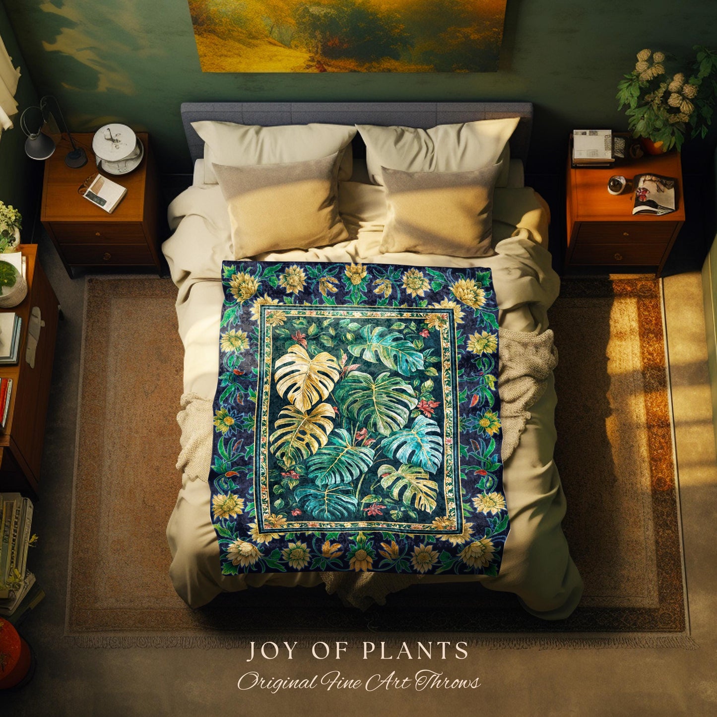 Elegant Jungle Leaves Blanket Woven | Dreamy Cottagecore Maximalist Tapestry for Houseplant Lover Cute Forestcore Woodland Jungle Vibes |