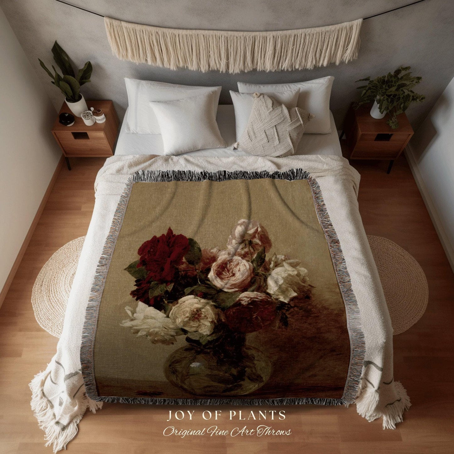 Vintage Floral Woven Blanket | Dark Cottagecore Decor Woven Throw Blanket | Victorian Gothic Decor Woven Tapestry Vintage Throw Blanket Goth