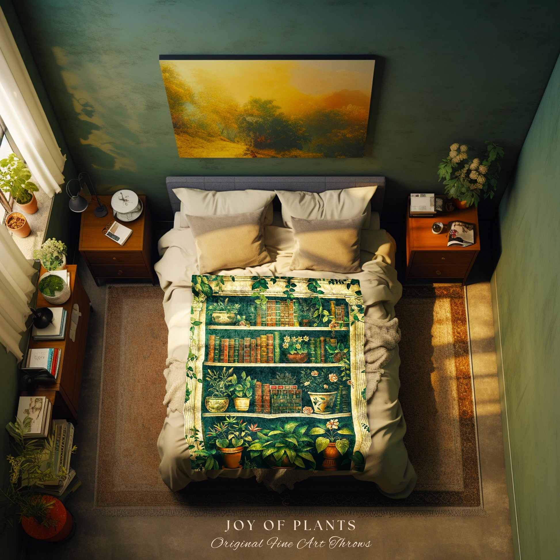 Cozy Aesthetic Woven Book Tapestry | Ethereal Cottagecore Whimsical Bedroom Magical Decor Reading Throw Blanket Dark Academia Botanical Boho