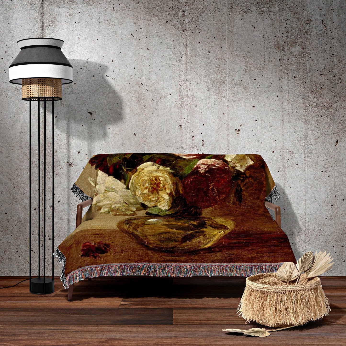 Vintage Floral Woven Blanket | Dark Cottagecore Decor Woven Throw Blanket | Victorian Gothic Decor Woven Tapestry Vintage Throw Blanket Goth