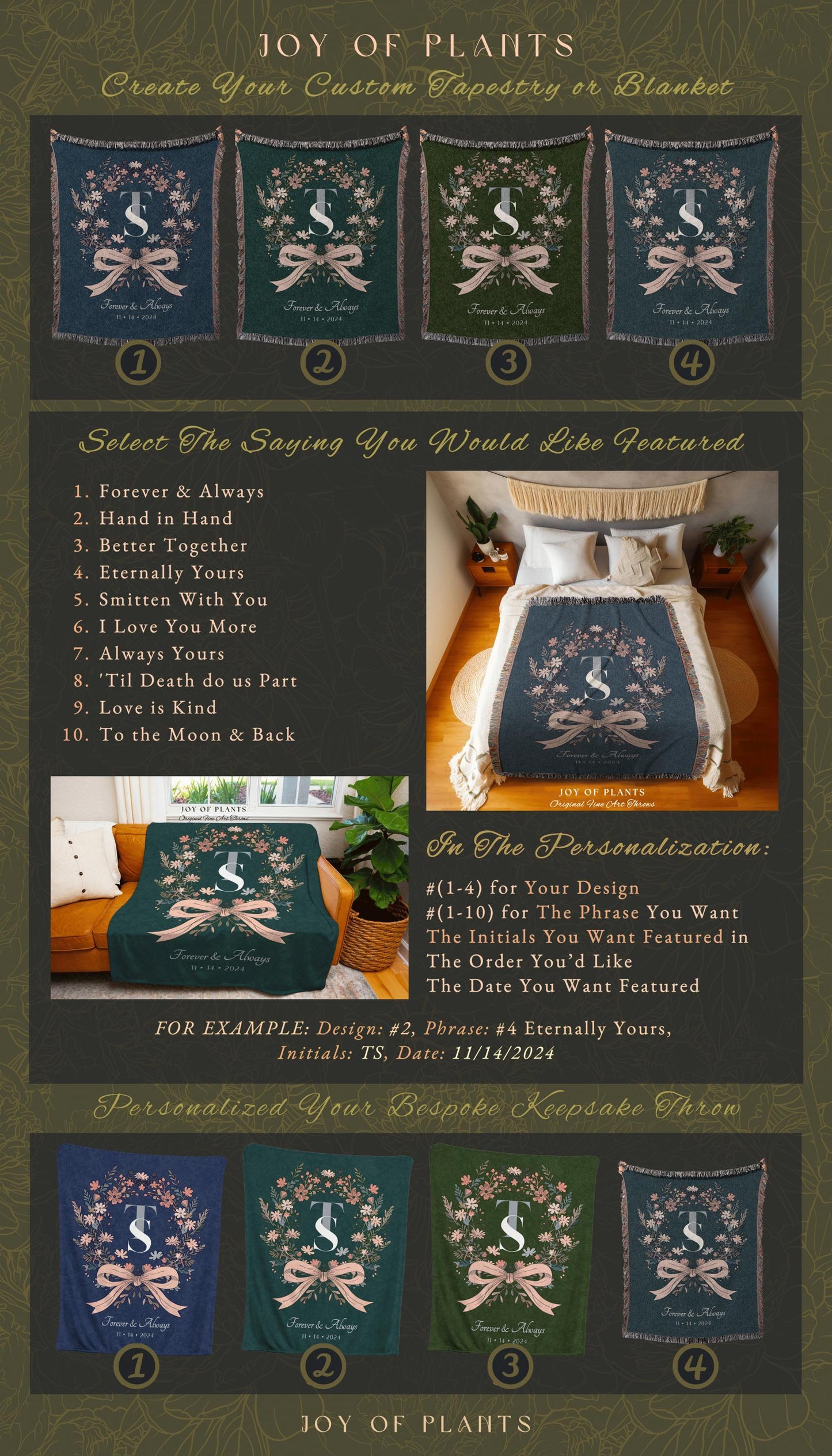 Keepsake Blanket Woven Wedding Wreath | Meaningful Personalized His and Hers Woven Tapestry Custom Wedding Monogram Thoughtful Housewarming