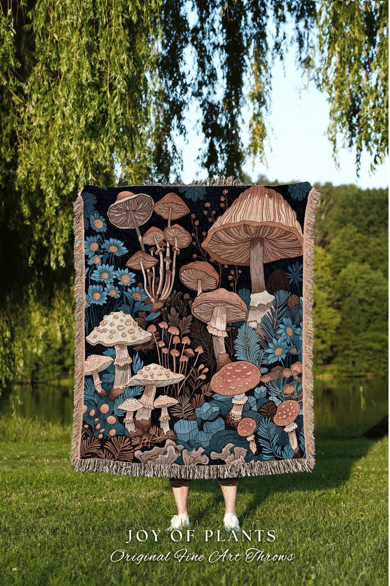 Cozy Mushroom Throw Blanket | Eclectic Throw for Mushroom Lover Gift Whimsical Room Design Reading Nook Maximalist Aesthetic Toadstool