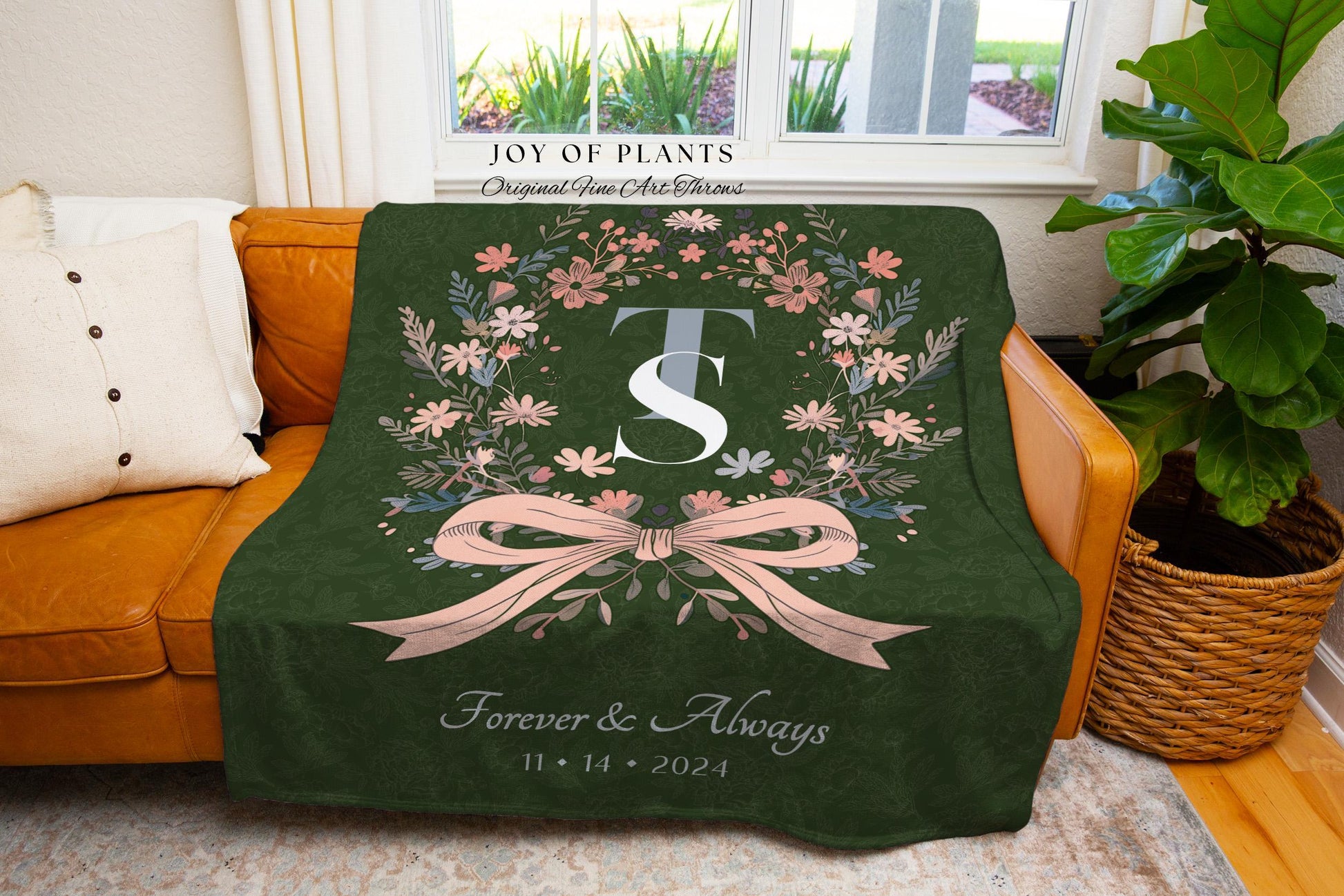 Keepsake Blanket Woven Wedding Wreath | Meaningful Personalized His and Hers Woven Tapestry Custom Wedding Monogram Thoughtful Housewarming