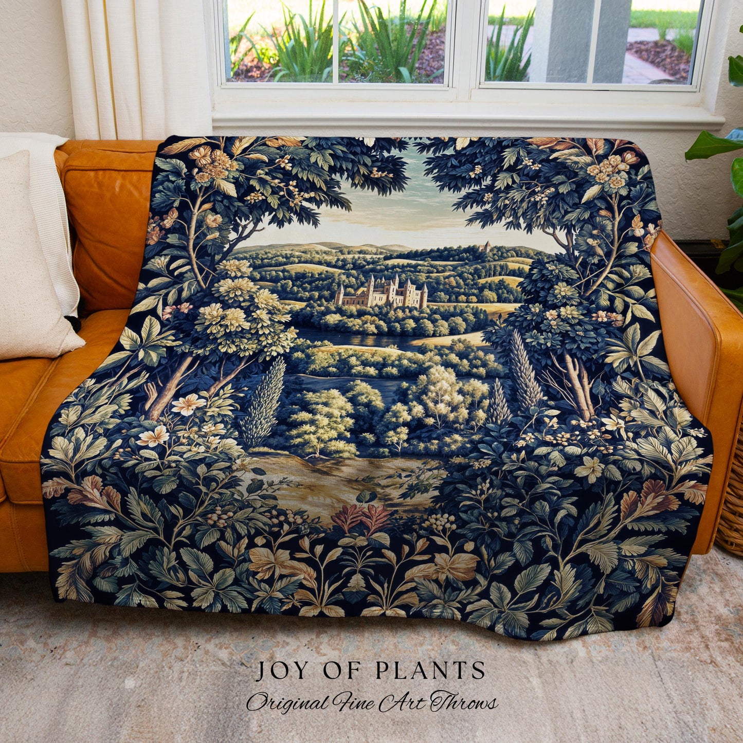 Elegant Rococo Landscape Botanical Coverlet | Romantic Victorian Elegance Medieval Gothic Fairytale Floral Throw Blanket Baroque Style |