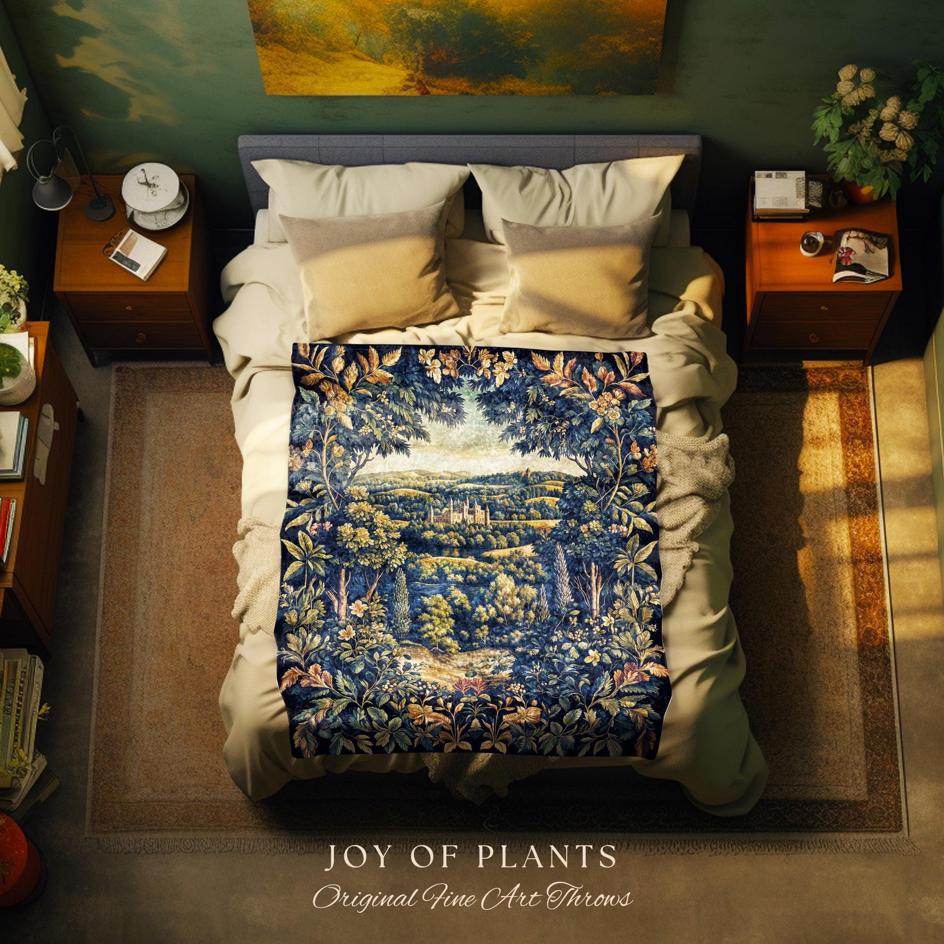 Elegant Rococo Landscape Botanical Coverlet | Romantic Victorian Elegance Medieval Gothic Fairytale Floral Throw Blanket Baroque Style |