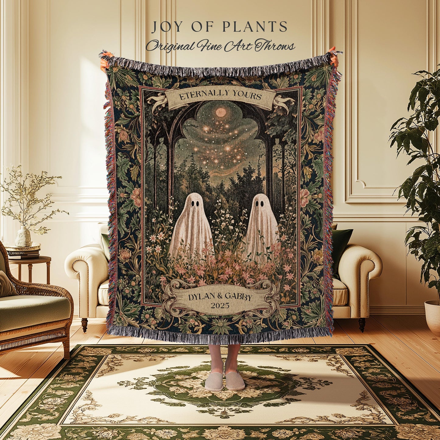 Moonlit Meadow Custom Spirits Blanket | Cozy Cottagecore Throw Haunted Gothic Couple Fall Wedding Whimsical Spooky Custom Anniversary Gift