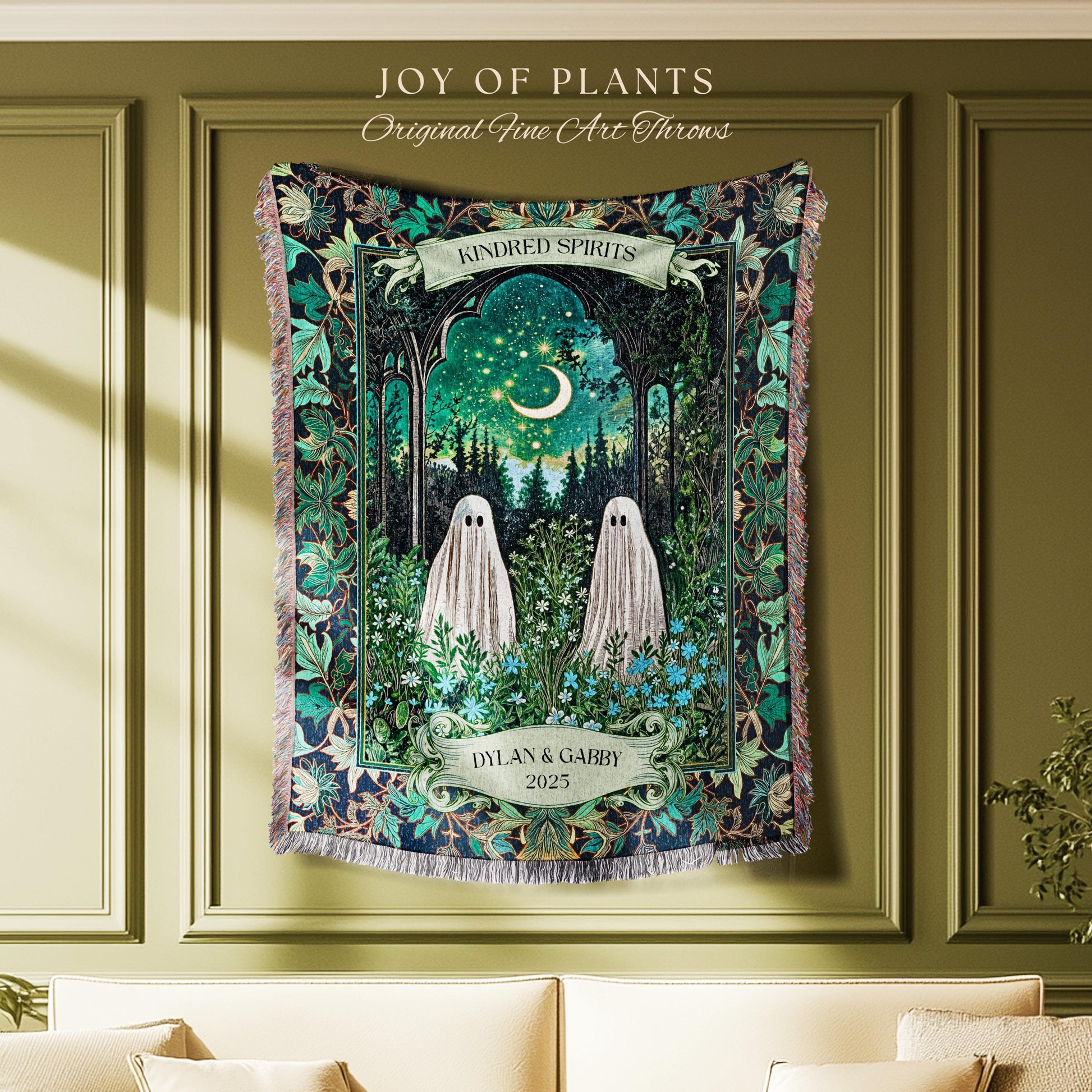 Ghostly Garden Kindred Spirits Throw | Cottagecore Wedding Custom Gift Celestial Spirits Autumn Aesthetic Whimsical Personalized Cozy Gothic