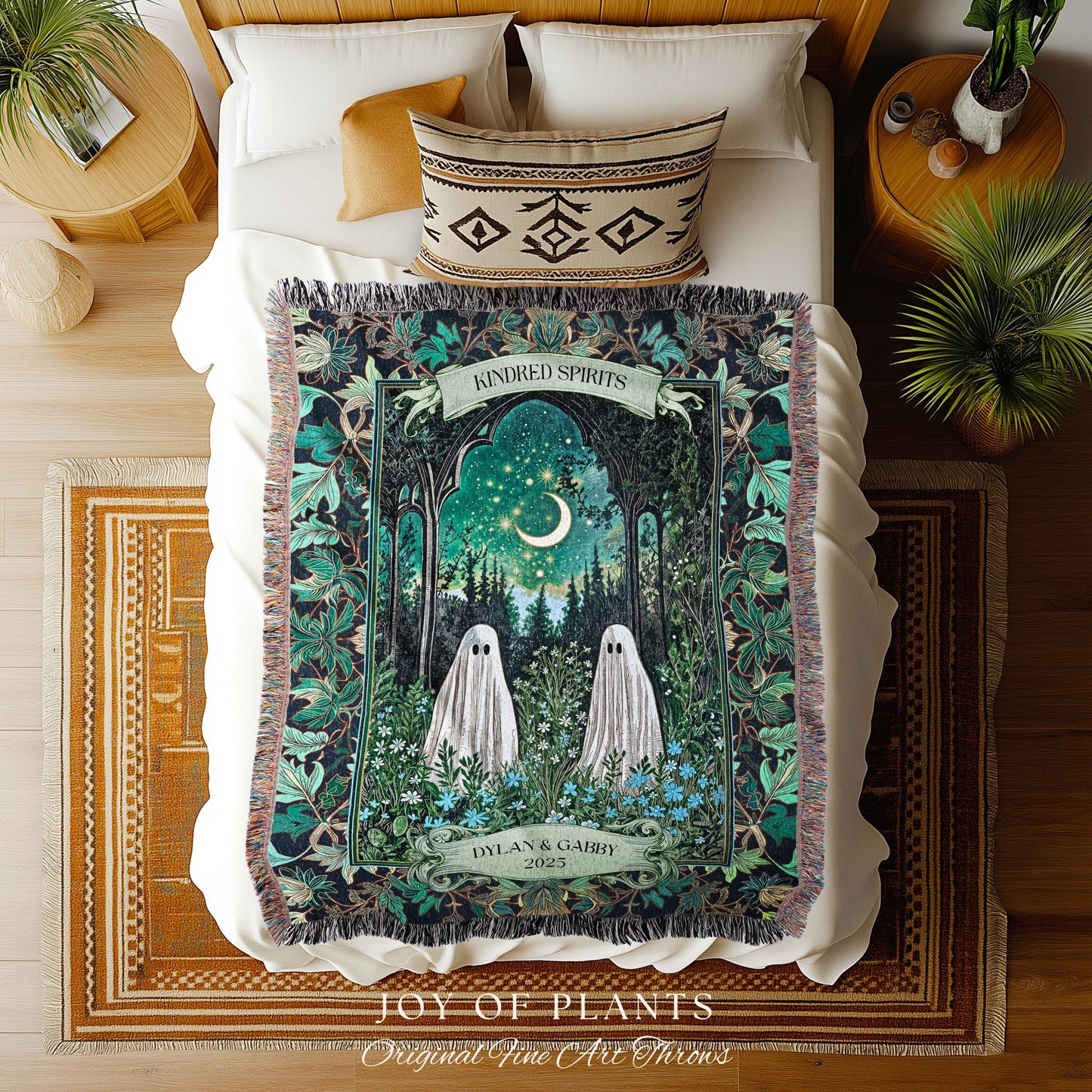 Ghostly Garden Kindred Spirits Throw | Cottagecore Wedding Custom Gift Celestial Spirits Autumn Aesthetic Whimsical Personalized Cozy Gothic