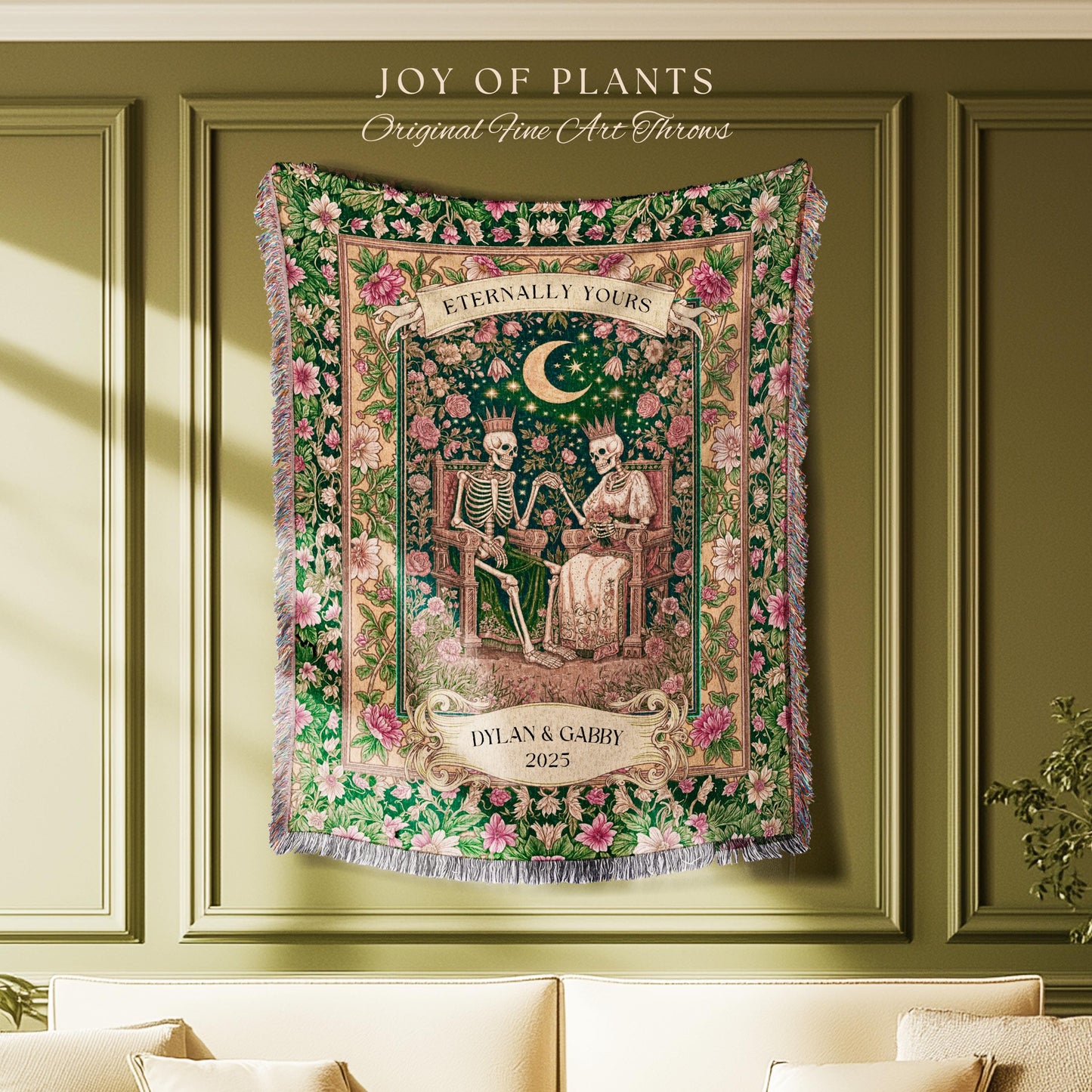 Rosy Skeleton Couple Blanket | Personalized Meaningful Gift Gothic Romantic Throw Custom Anniversary Gothic Couple Decor Whimsigoth Cozy |