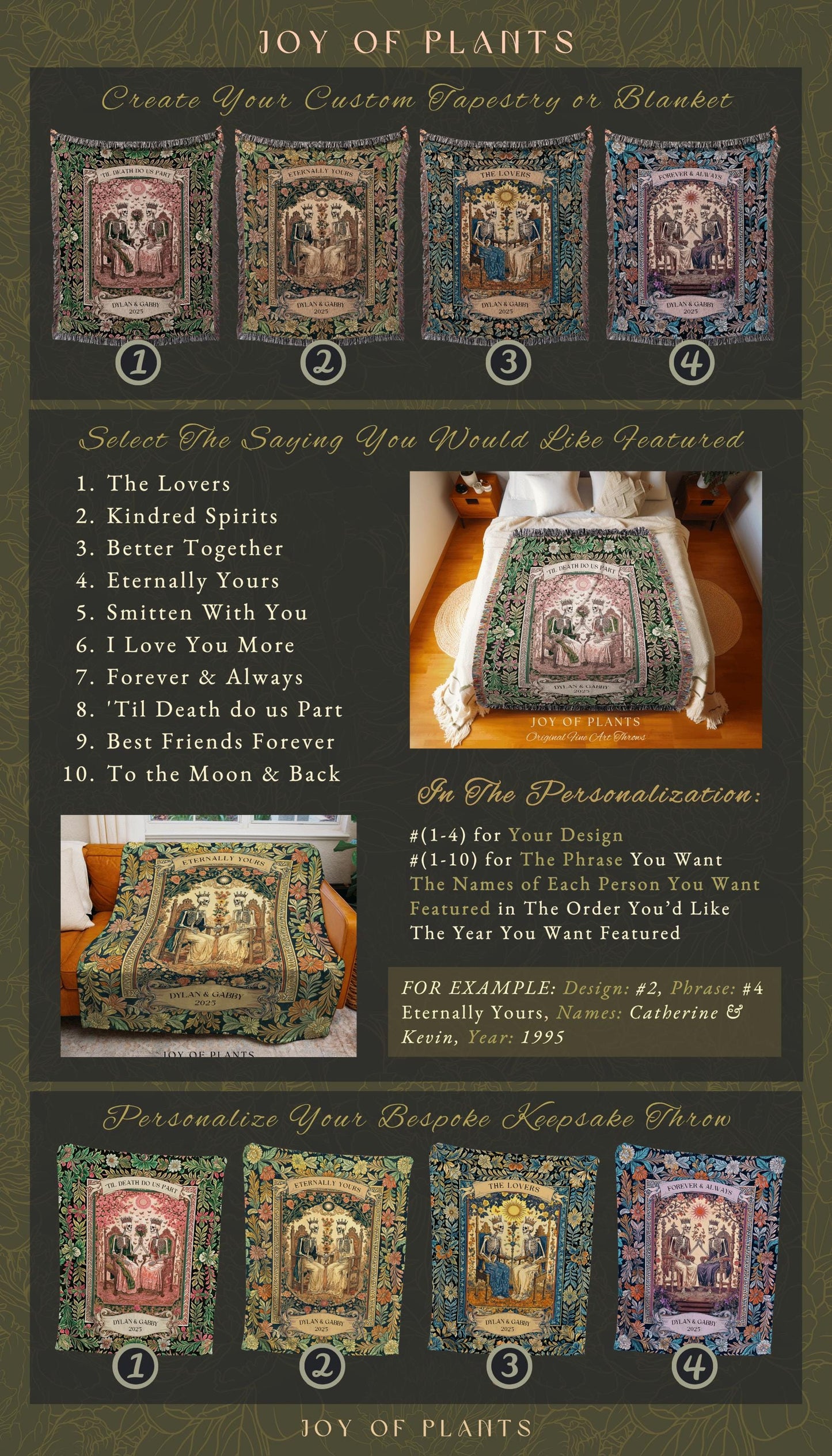 The Lovers Custom Skeleton Couple Blanket | Personalized Anniversary Gift Custom Gothic Throw for Couple Romantic Woven Tapestry with Names