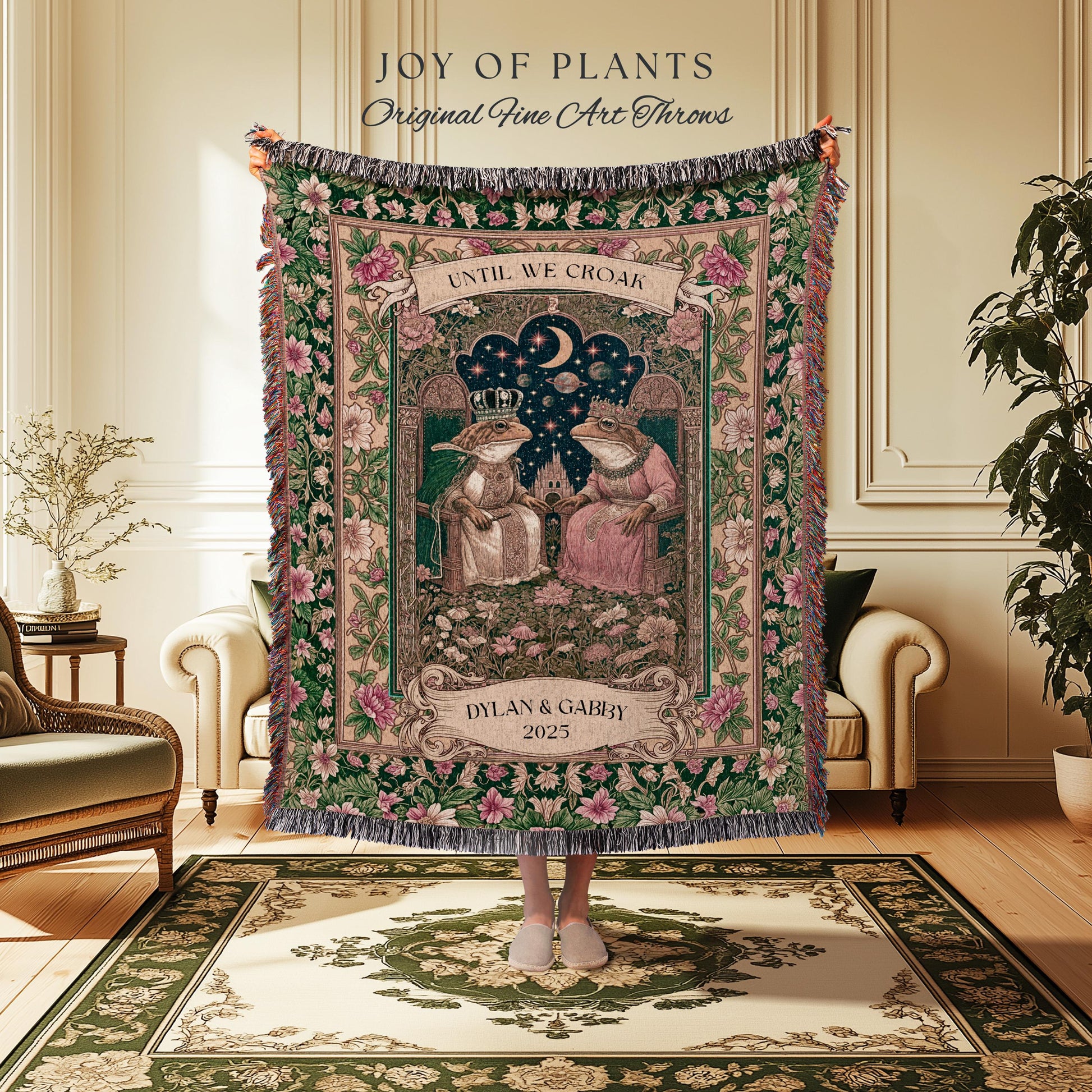 Until We Croak Frog Couple Blanket | Toad Lovers Personalized Anniversary Gift Woven Throw Custom Name Blanket Pastel Cottagecore Aesthetic