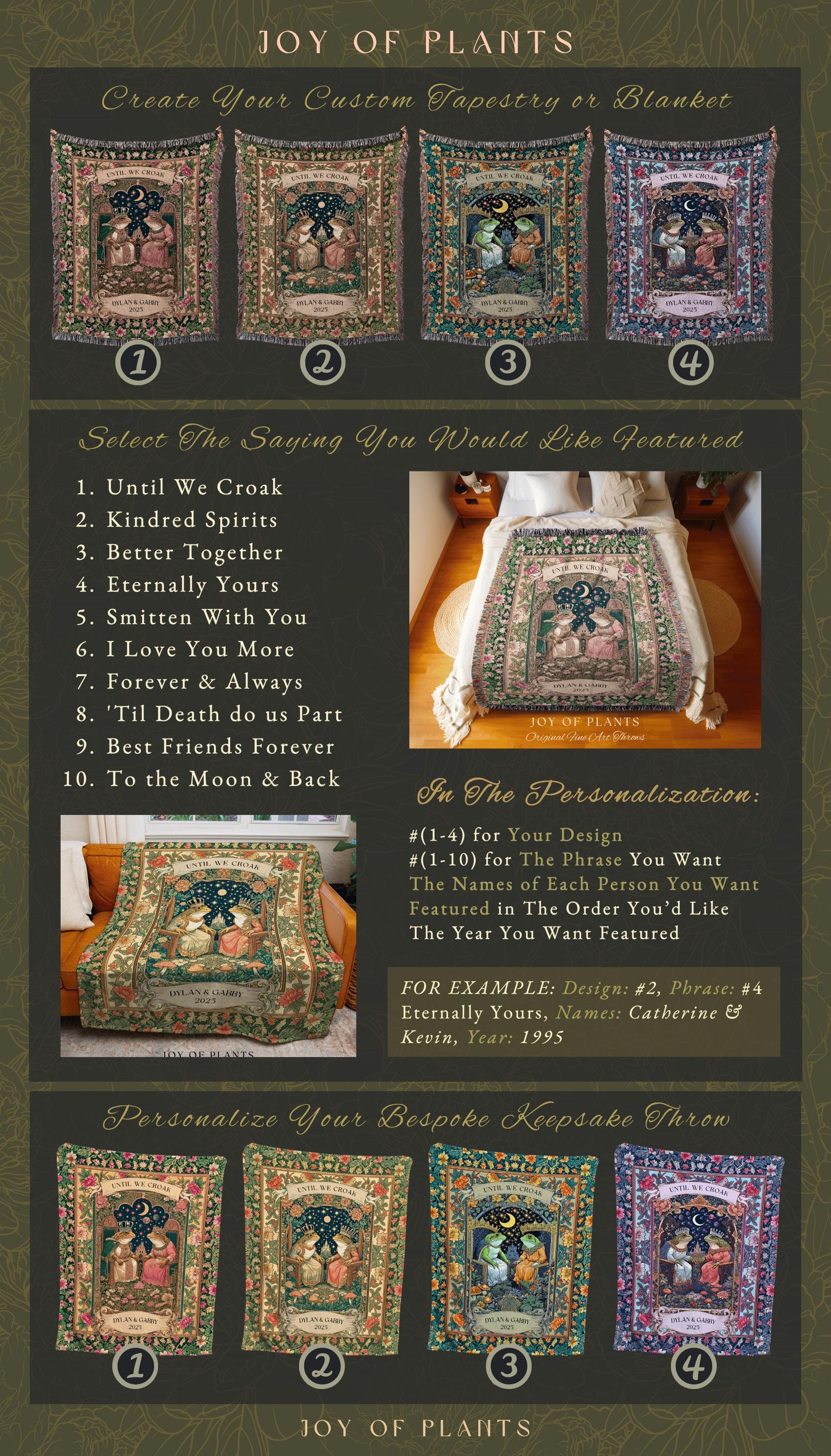 Folklore Frog Lovers Personalized Blanket | Pastel Wedding Gift Woven Throw Custom Name Tapestry Woodland Toad Couple Gift for Girlfriend |