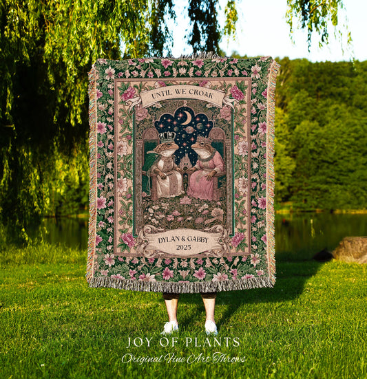 Until We Croak Frog Couple Blanket | Toad Lovers Personalized Anniversary Gift Woven Throw Custom Name Blanket Pastel Cottagecore Aesthetic