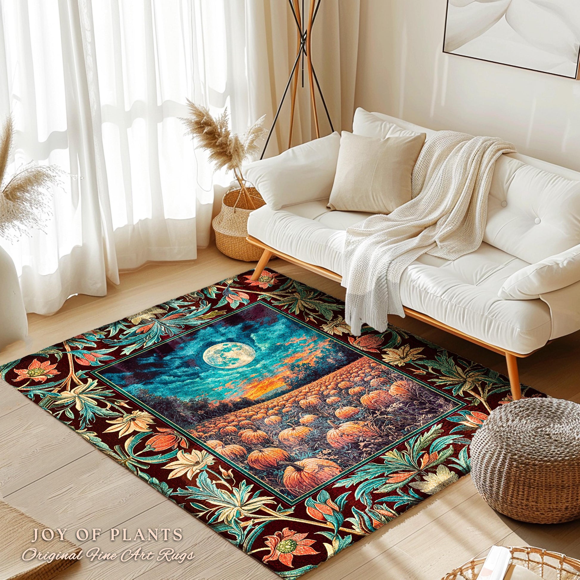 Bookish Cozy Fall Area Rug | Floral Autumn Aesthetic Gothiccore Light Academia Whimsigoth Pumpkin Home Decor Accent Cute Spooky Rustic Decor