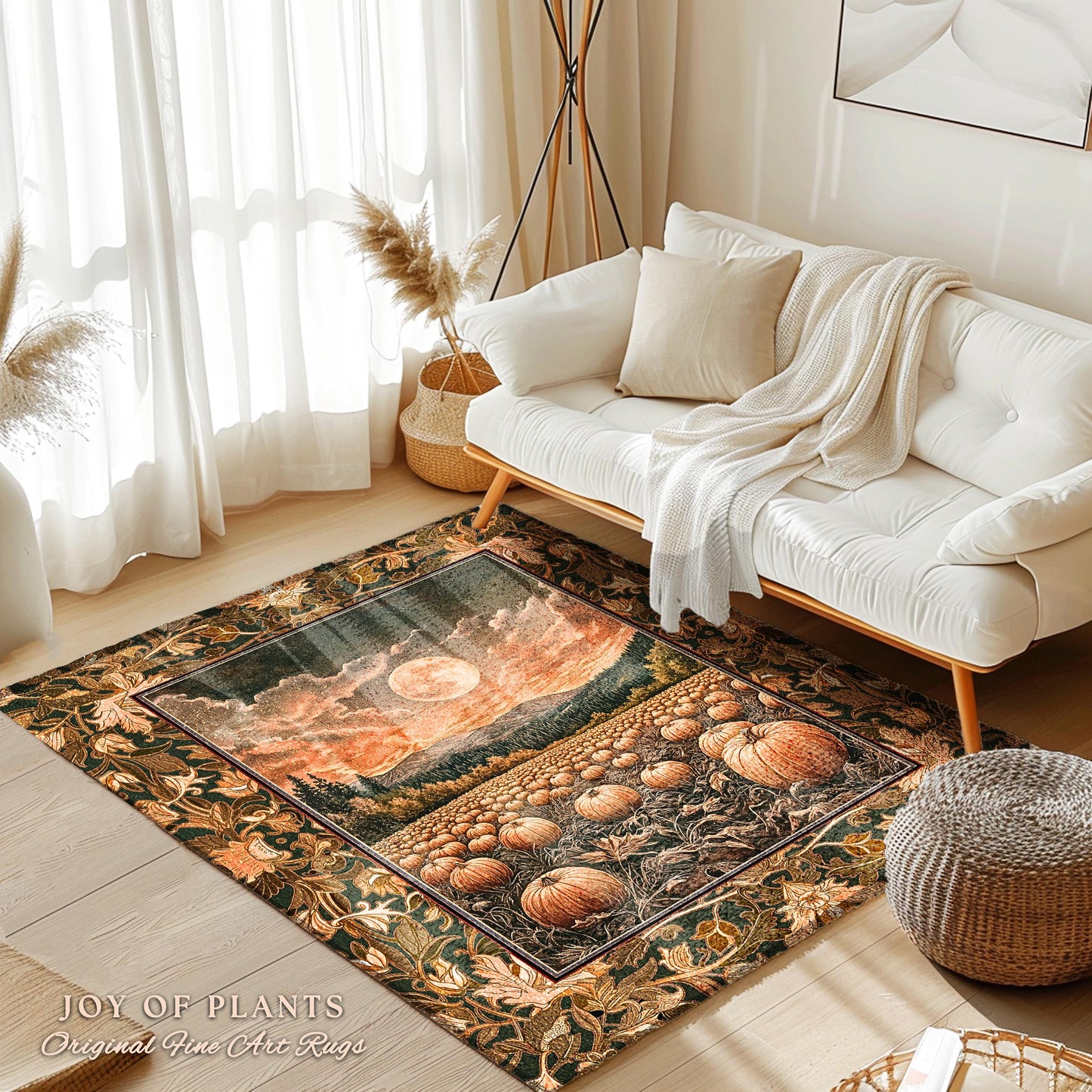 Full Moon Cozy Whimsical Area Rug | Earthy Autumn Decor Dark Academia Vibe Gothiccore Aesthetic Fall Bedroom Accent Rug Rustic Halloween |