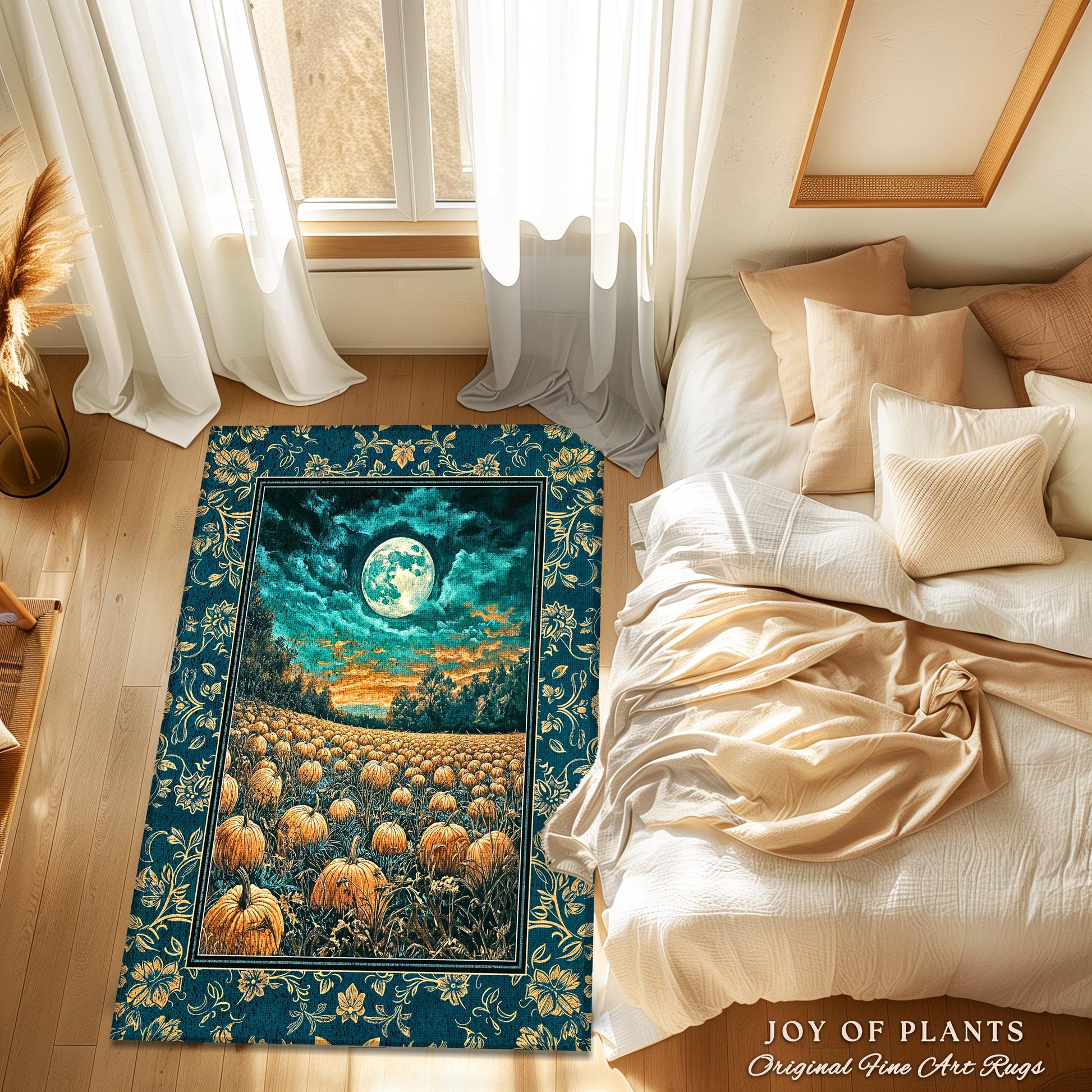 Full Moon Forest Cozy Area Rug | Moody Fall Aesthetic Pumpkin Bedroom Accent Whimsigoth Dark Academia Cute Spooky Decor Rustic Style Home |